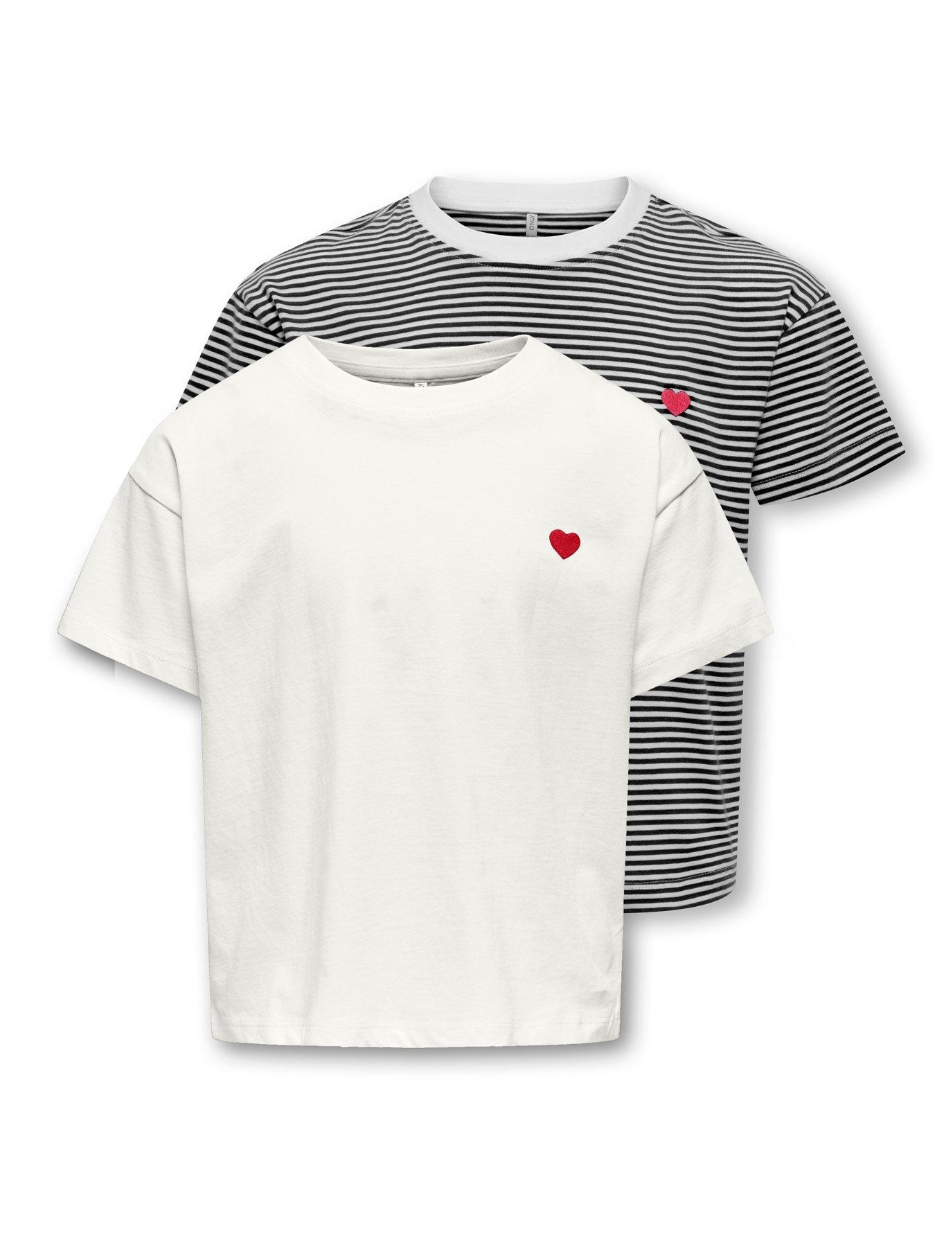 Only Kids Girls 2 Pack Short Sleeve Tshirts - Navy/white