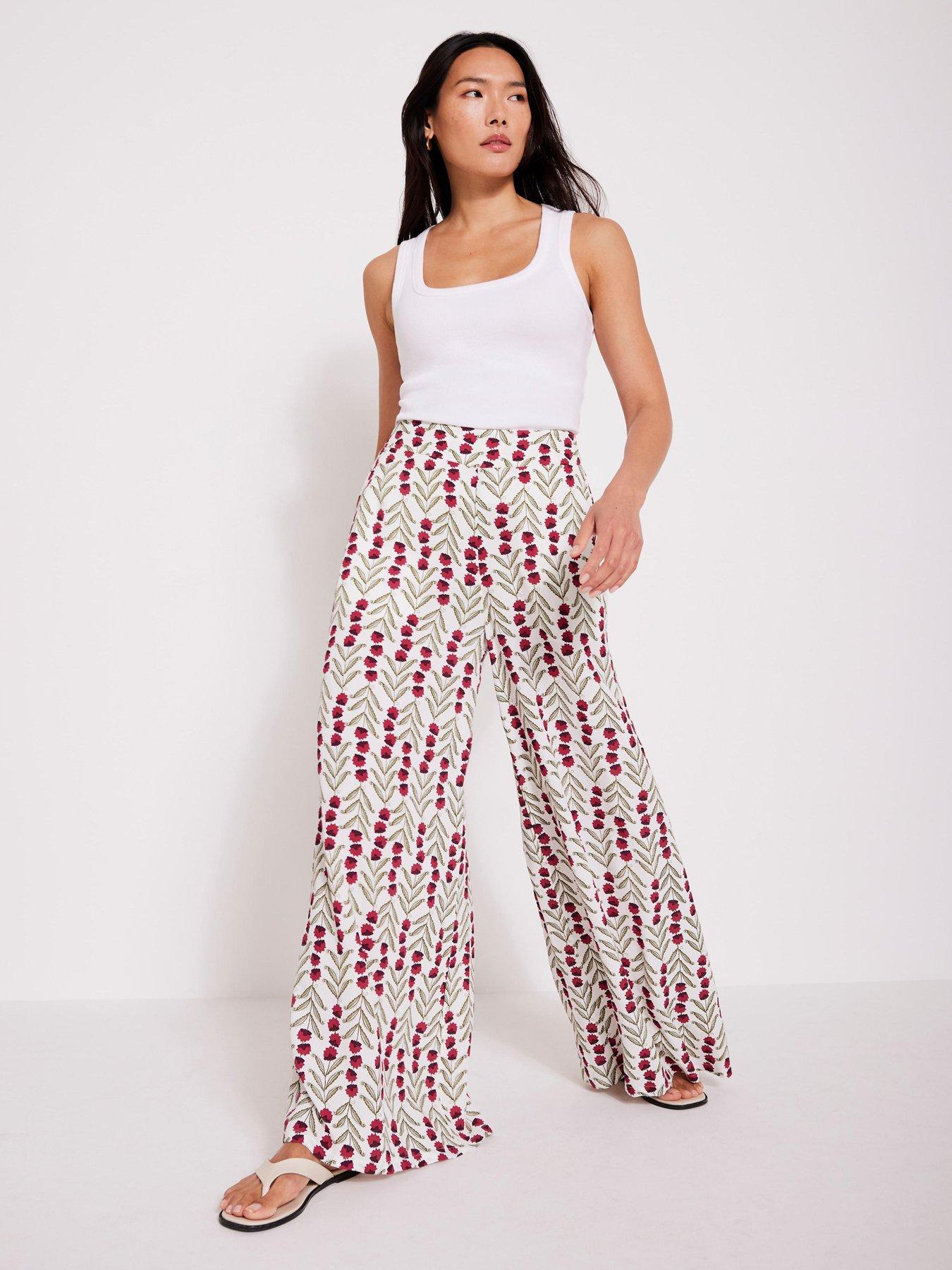 undefined Floral Print Wide Leg Trouser - Cream