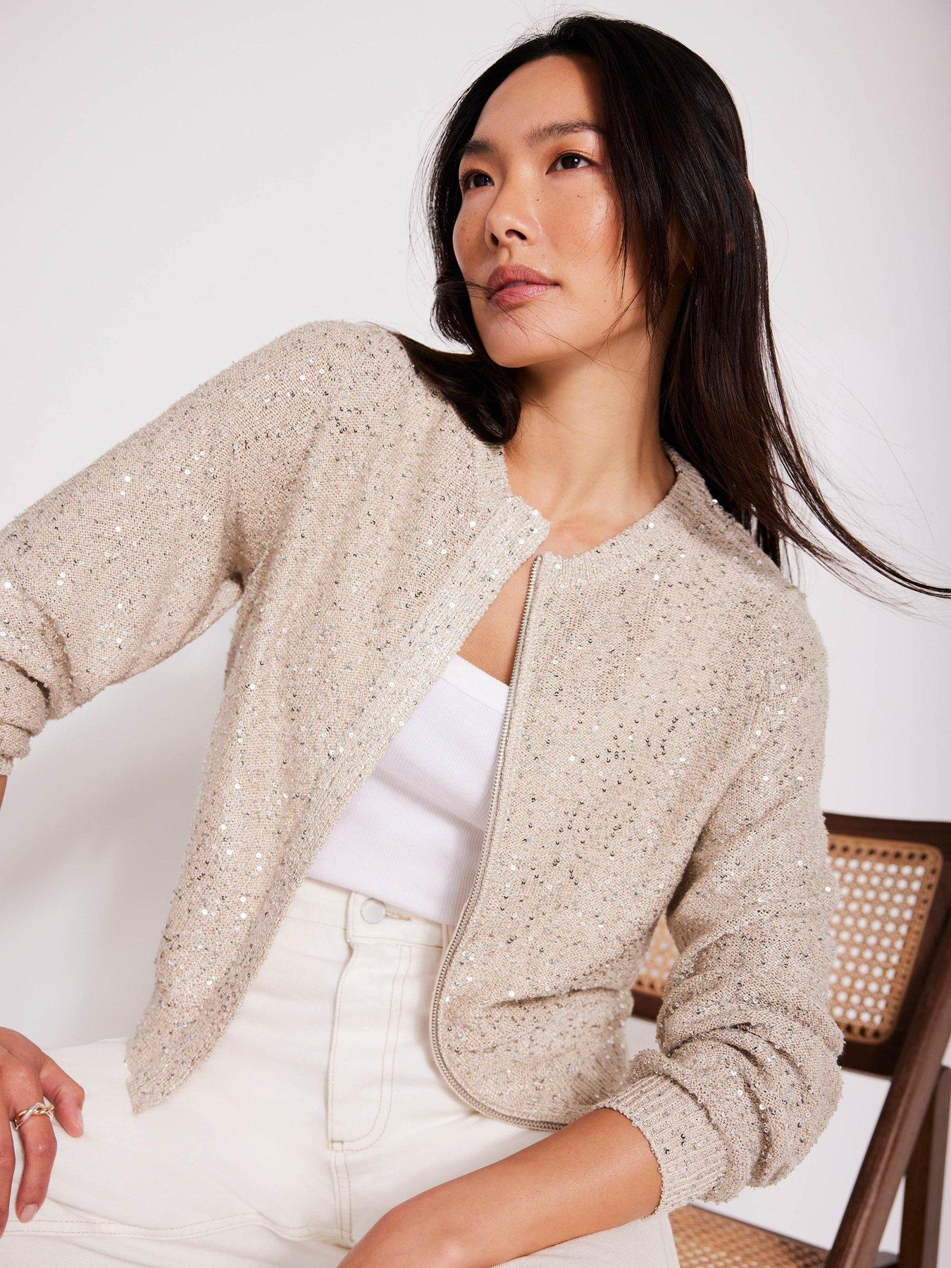 stillFront image of mint-velvet-neutral-sequin-knit-jacket