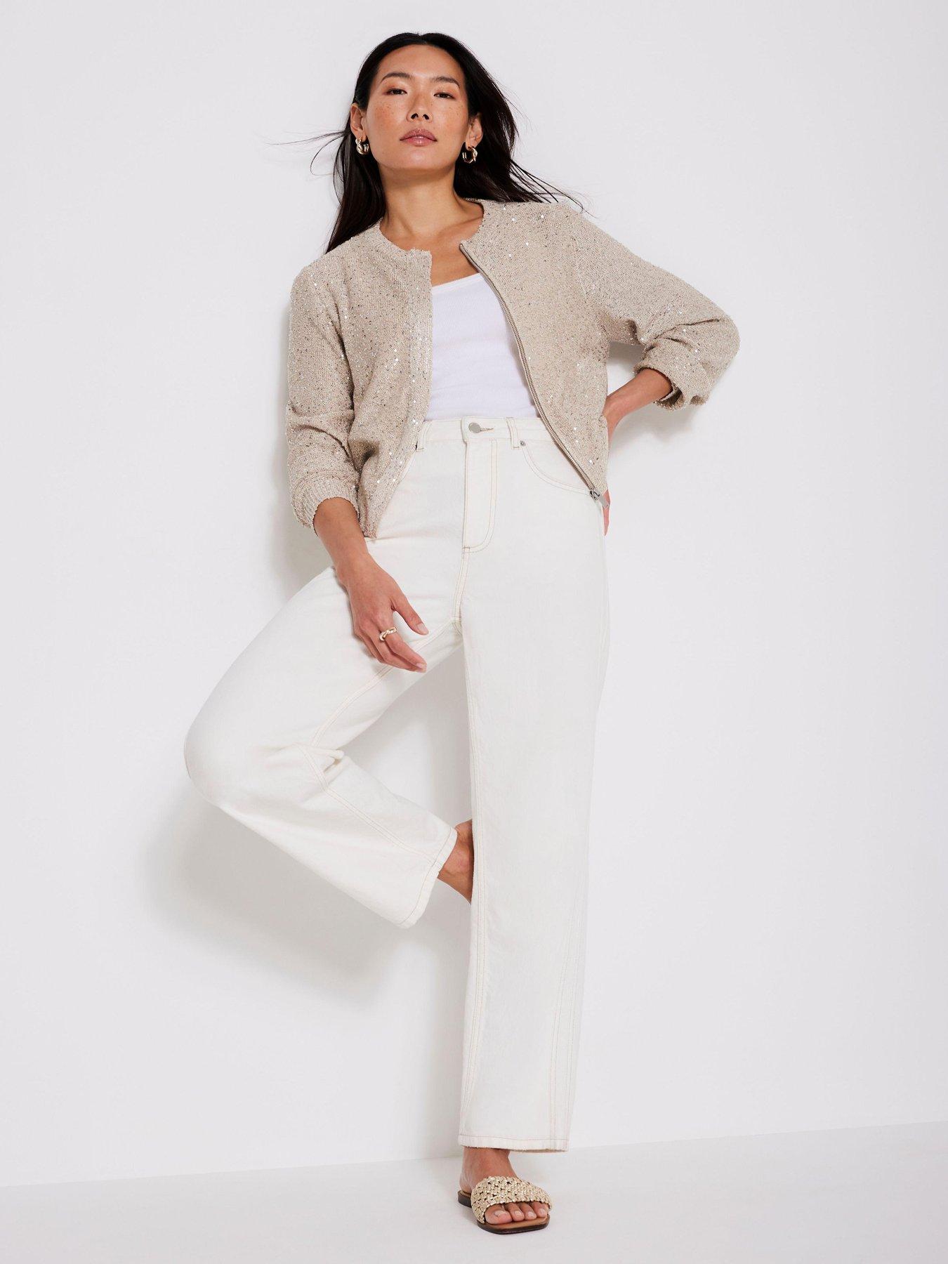  image of mint-velvet-neutral-sequin-knit-jacket