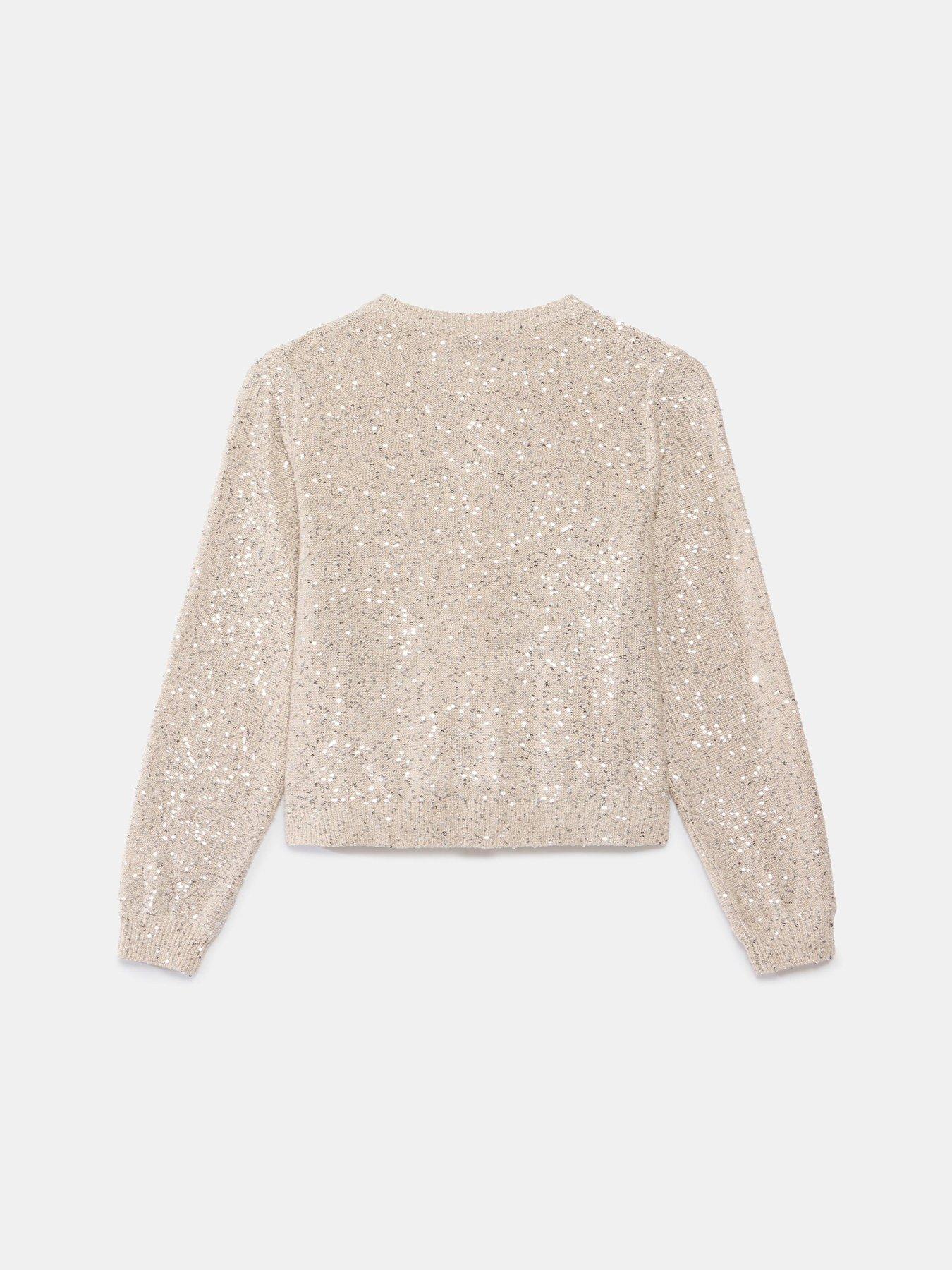  image of mint-velvet-neutral-sequin-knit-jacket