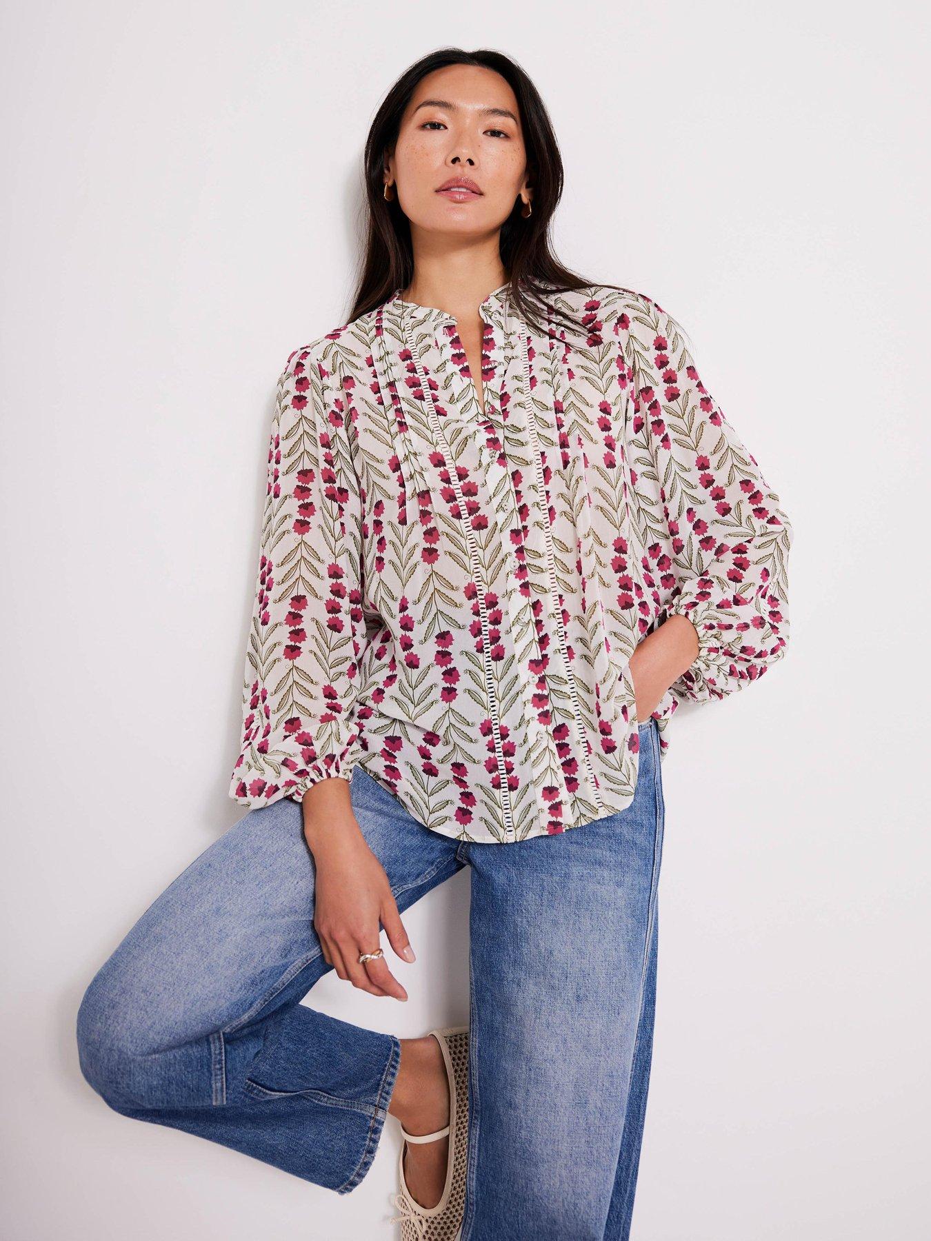 Image 2 of 6 of Mint Velvet Floral Print Boho Blouse - Cream