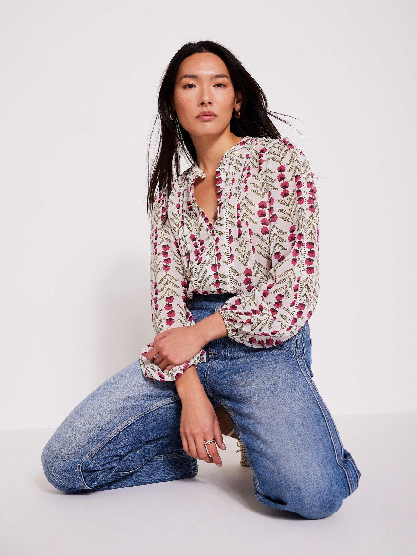 Image 4 of 6 of Mint Velvet Floral Print Boho Blouse - Cream