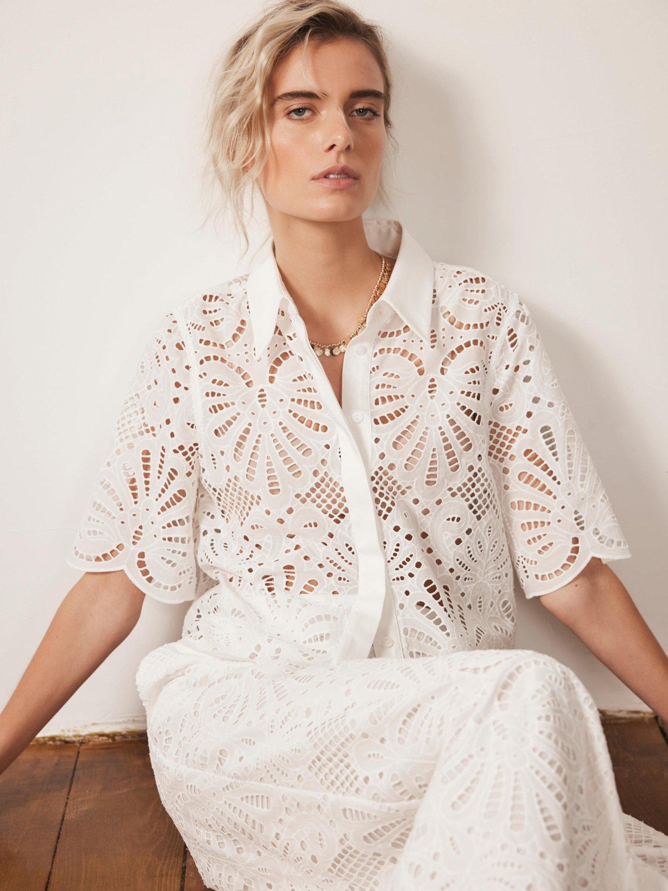 undefined Broderie Shirt - White
