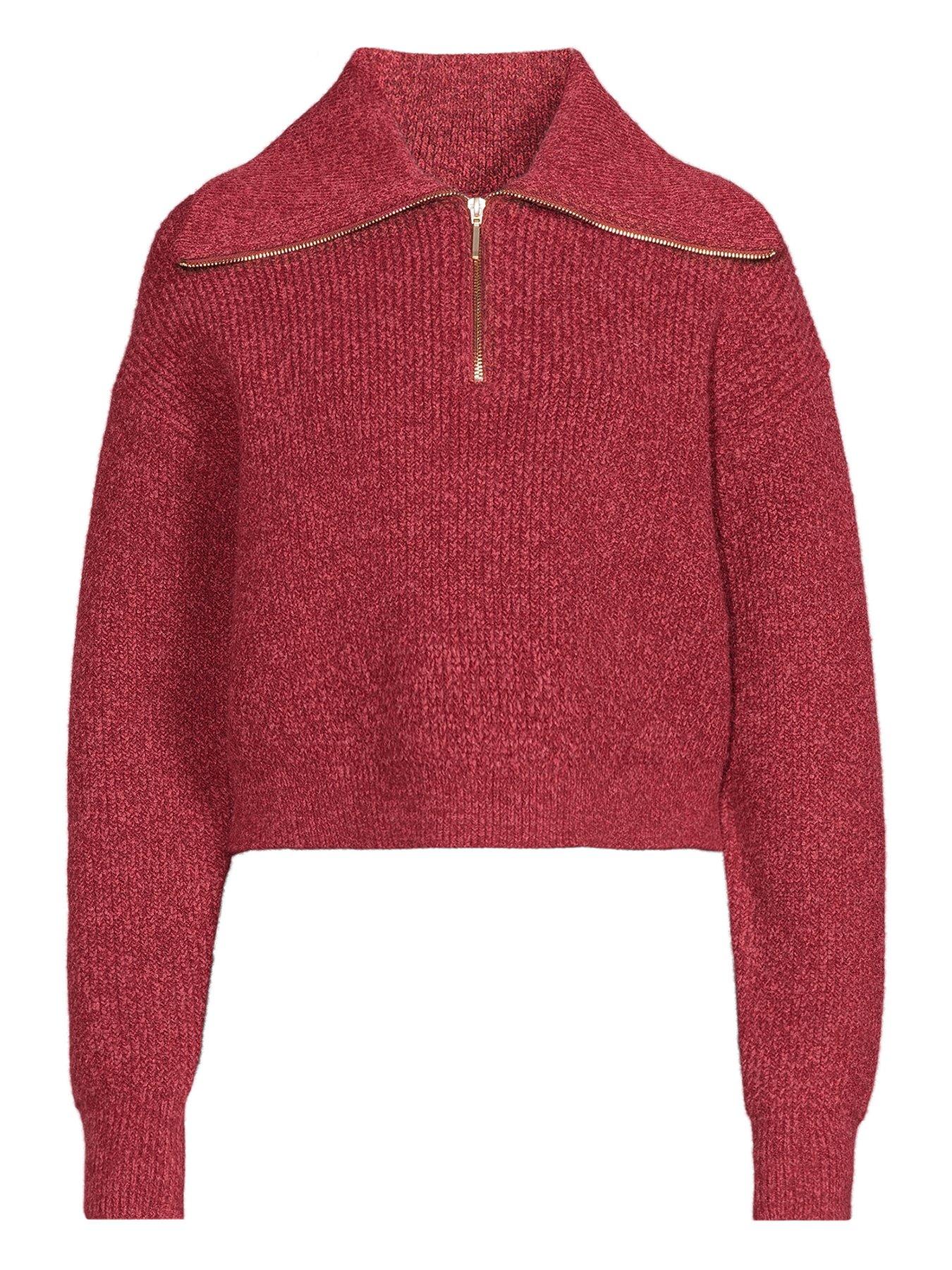  image of michelle-keegan-premium-chunky-twist-yarn-half-zip-co-ord-red