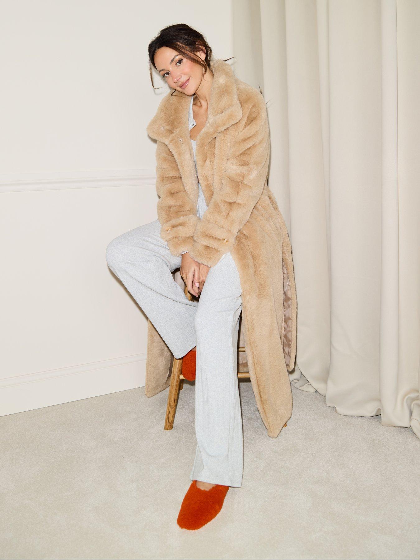  image of michelle-keegan-funnel-neck-wrap-faux-fur-coat-brown