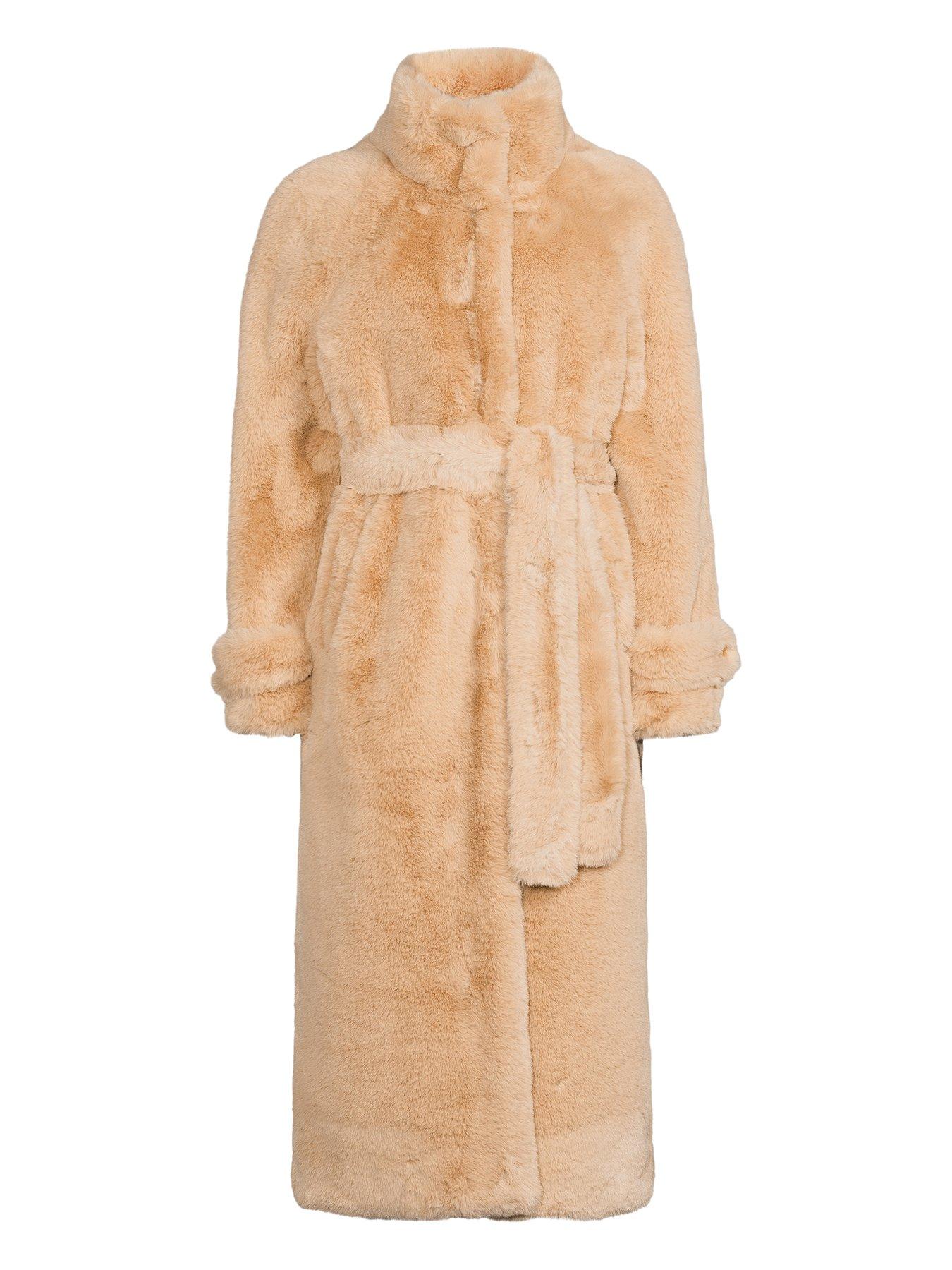  image of michelle-keegan-funnel-neck-wrap-faux-fur-coat-brown