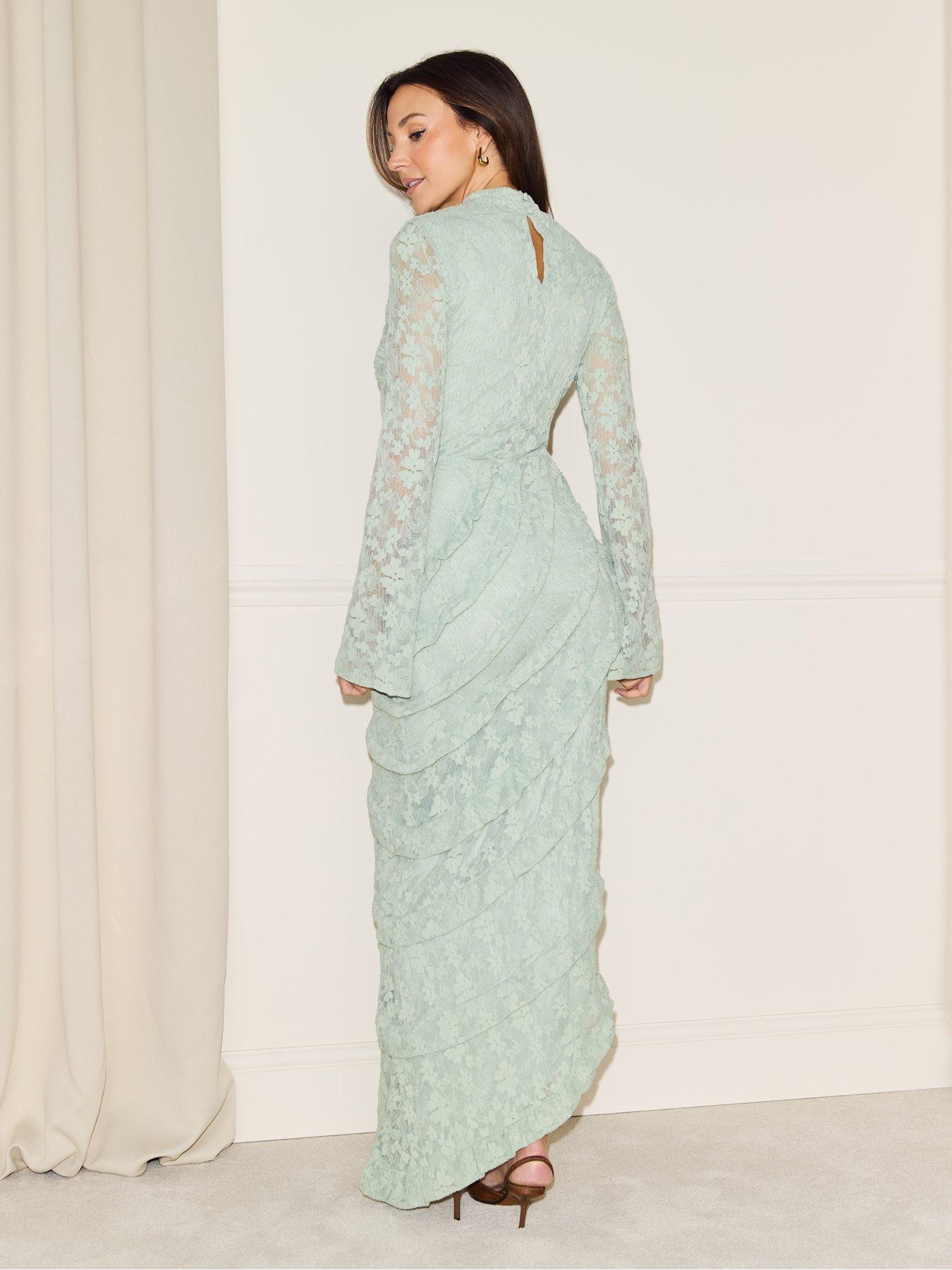 stillFront image of michelle-keegan-high-neck-lace-midaxi-dress-green