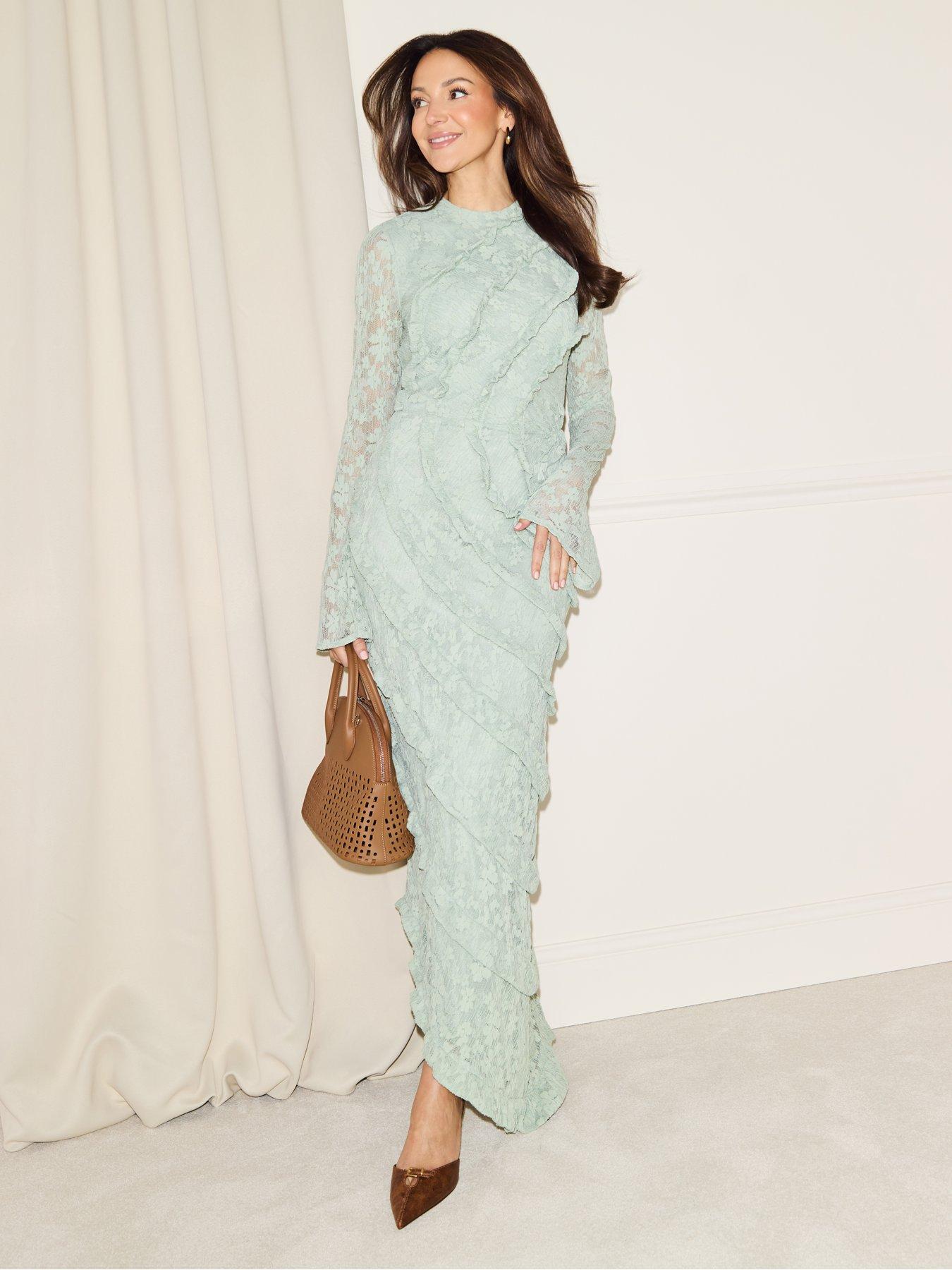  image of michelle-keegan-high-neck-lace-midaxi-dress-green