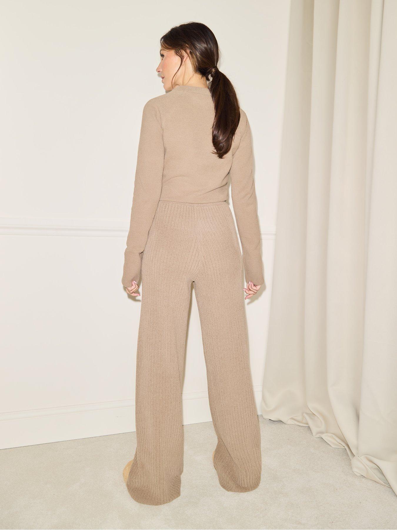  image of michelle-keegan-soft-touch-wide-leg-trousers-brown