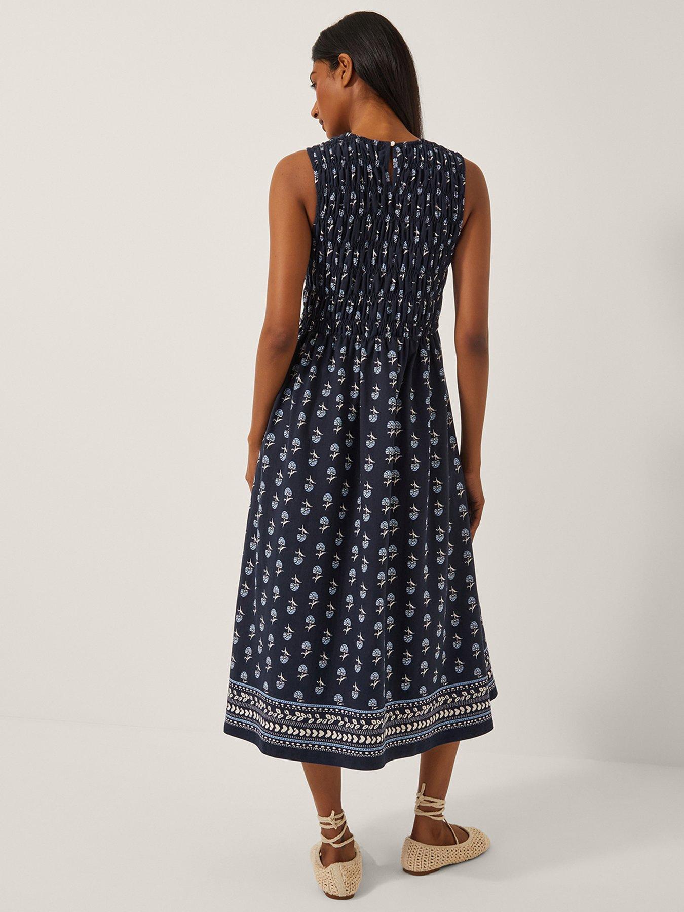 Image 2 of 5 of Monsoon Deniz Geo Shirred Dress - Navy