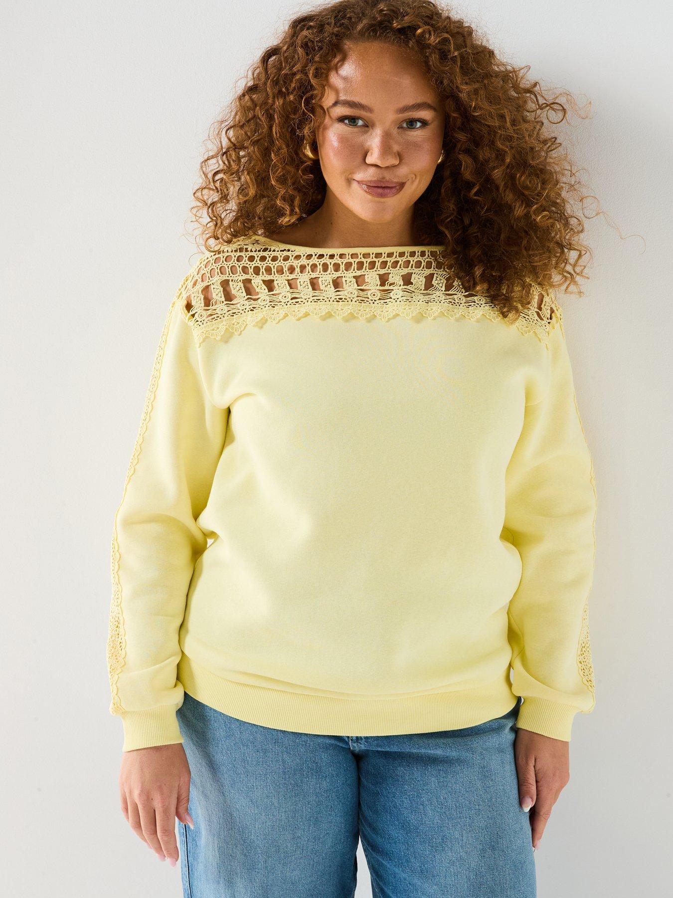  image of v-by-very-curve-lace-yoke-sweatshirtnbsp--yellow