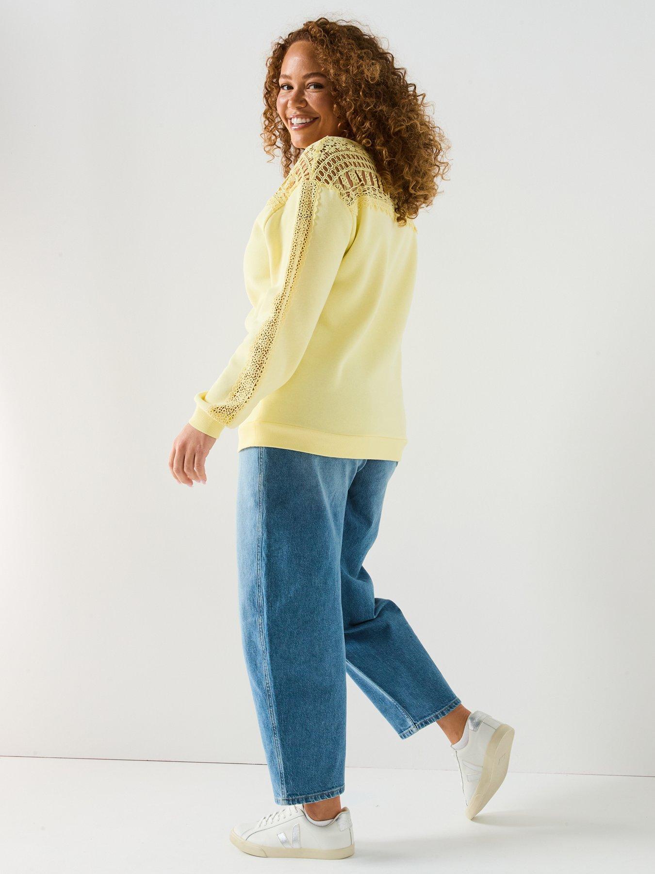  image of v-by-very-curve-lace-yoke-sweatshirtnbsp--yellow