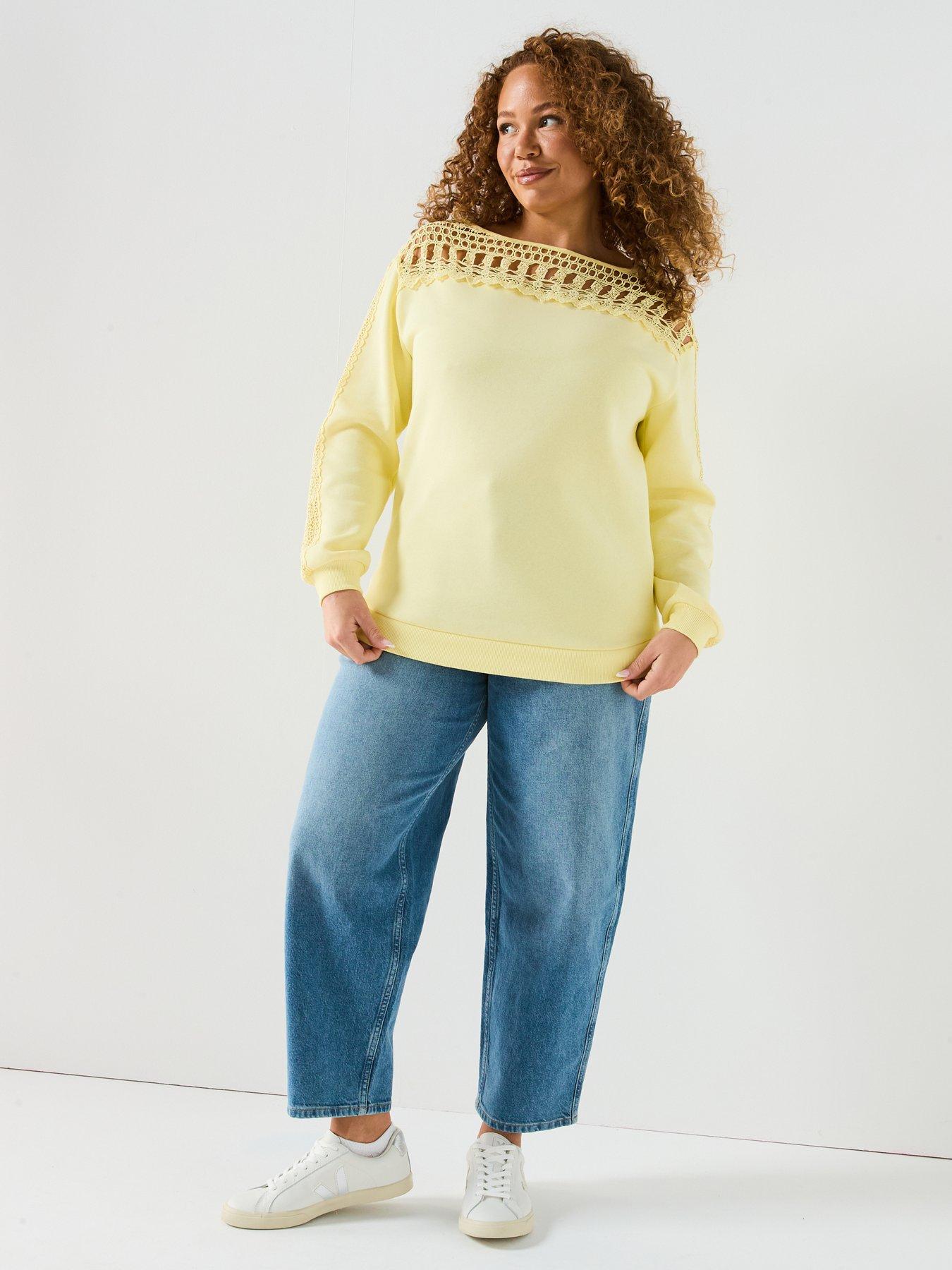  image of v-by-very-curve-lace-yoke-sweatshirtnbsp--yellow
