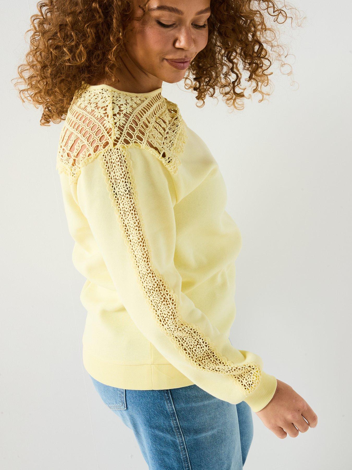  image of v-by-very-curve-lace-yoke-sweatshirtnbsp--yellow
