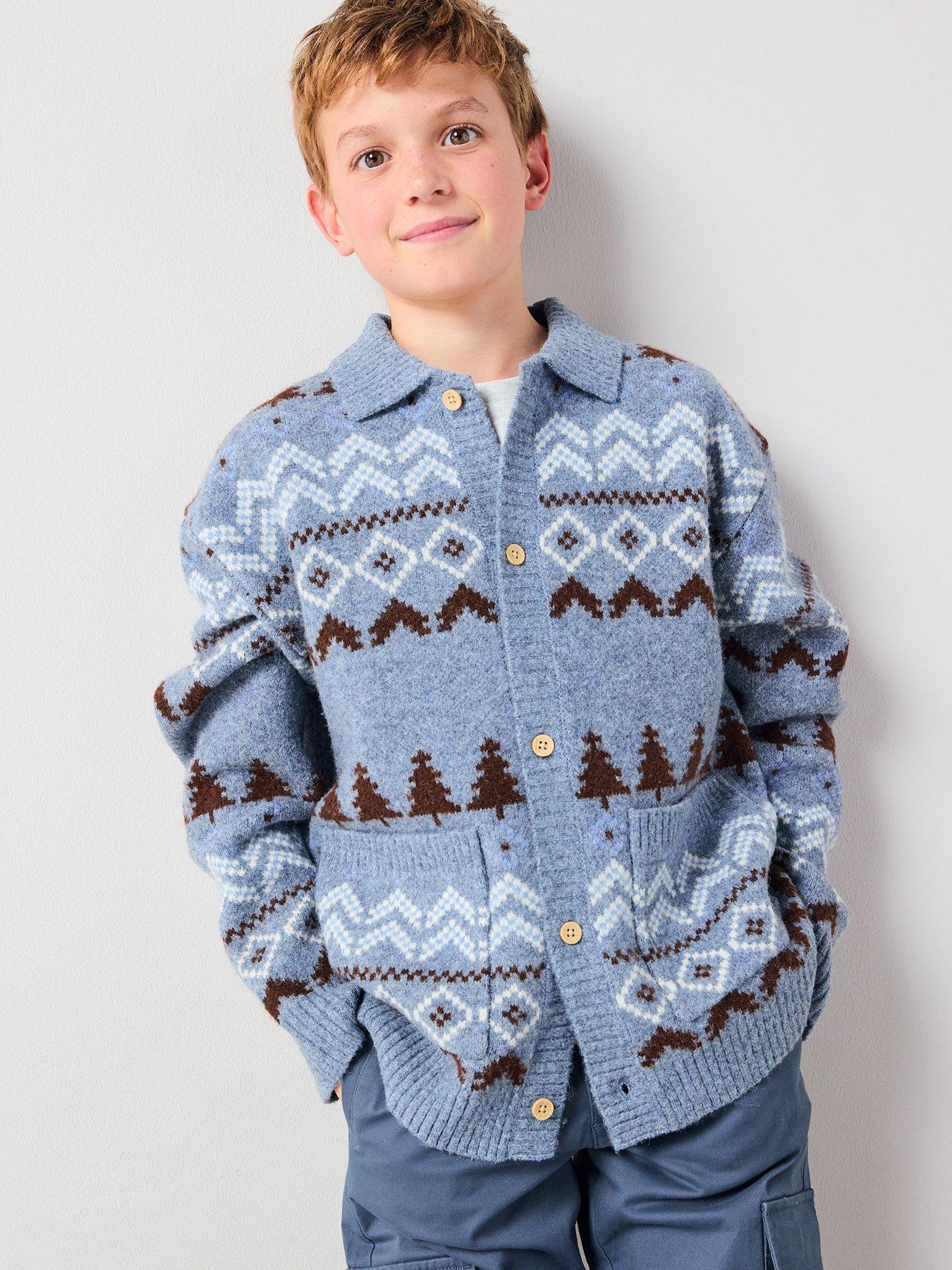 The Very Collection Boys Fairisle Button Up Cardigan - Blue