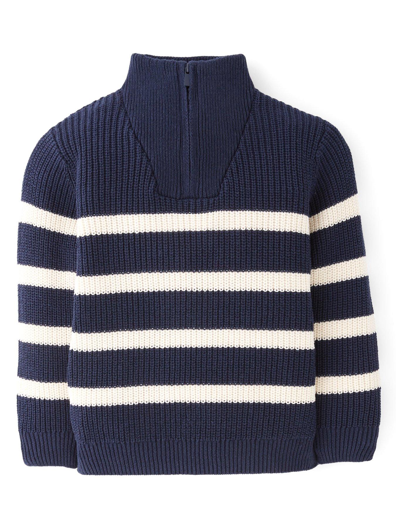 The Very Collection Boys Half Zip Stripe Knitted Jumper - Navy