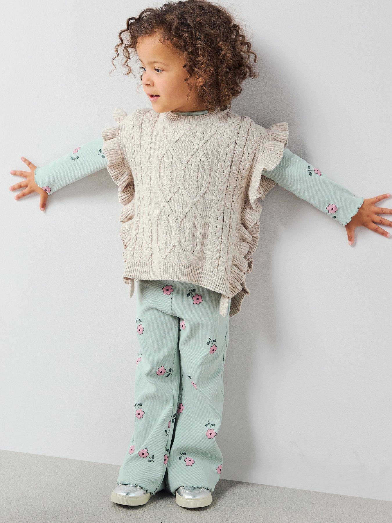 The Very Collection Girls Knitted Rib Top And Leggings With Knitted Sleeveless Jumper 3 Piece Set - Print