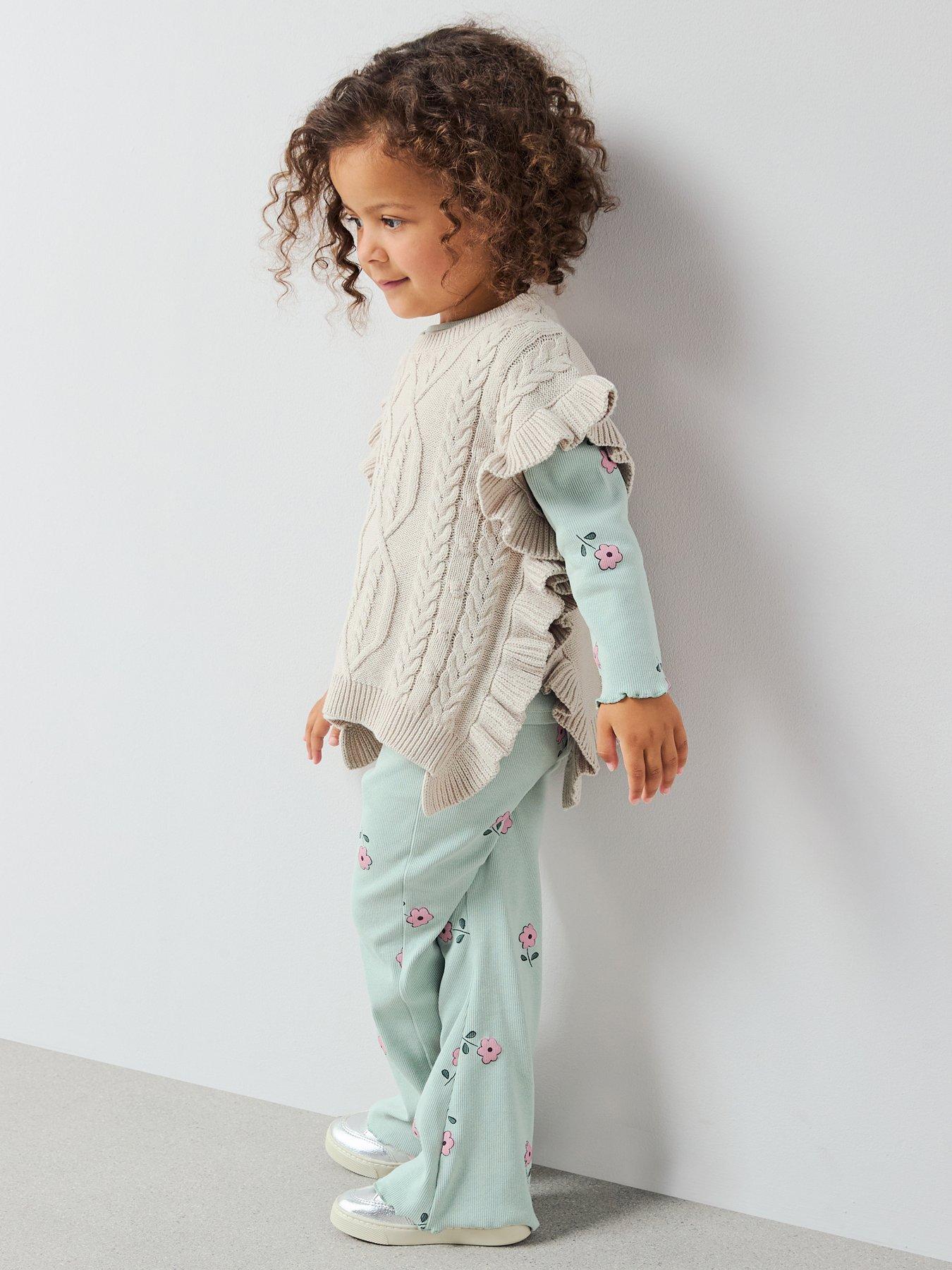 stillFront image of the-very-collection-girls-knitted-rib-top-and-leggings-with-knitted-sleeveless-jumper-3-piece-set-print