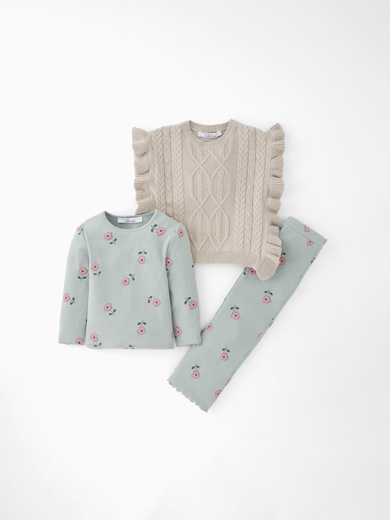  image of the-very-collection-girls-knitted-rib-top-and-leggings-with-knitted-sleeveless-jumper-3-piece-set-print