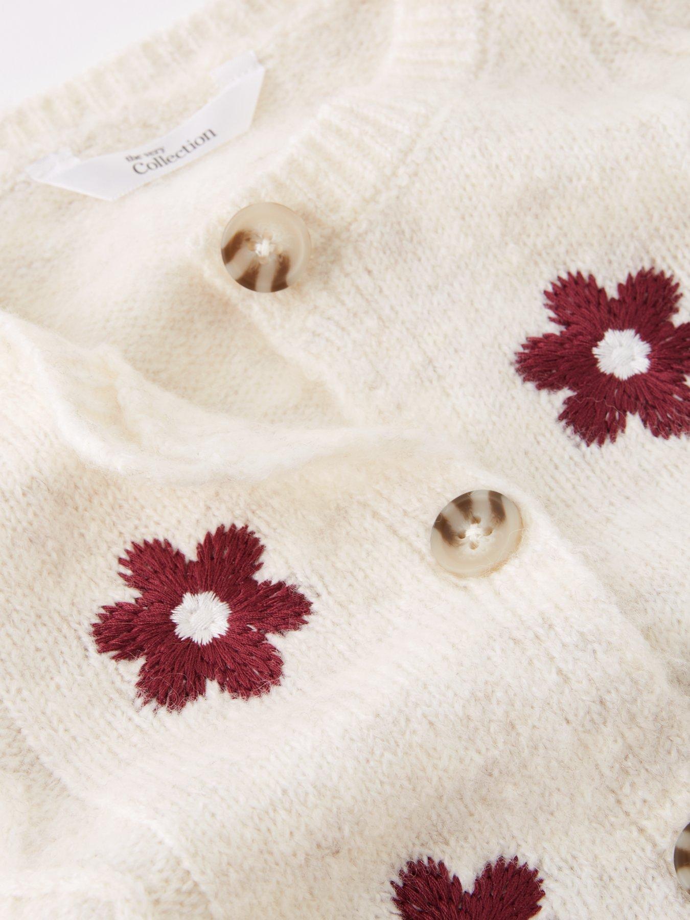Image 3 of 4 of The Very Collection Girls Knitted Embroidered Cardigan With Knitted Wide Leg Trousers - Cream