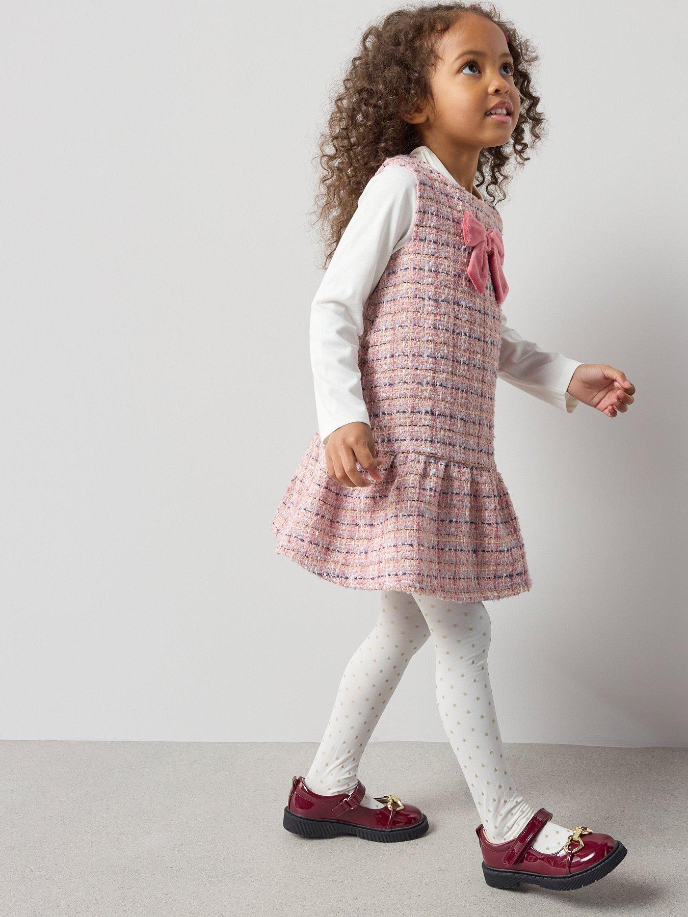 Image 3 of 6 of The Very Collection Girls Tartan Peplum Dress With Bow - Pink