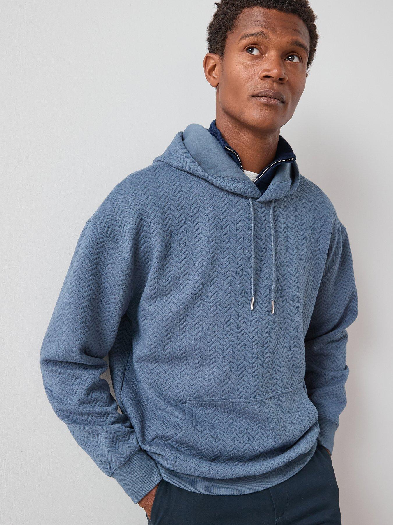 undefined Jacquard Oversized Textured Hoody - Blue