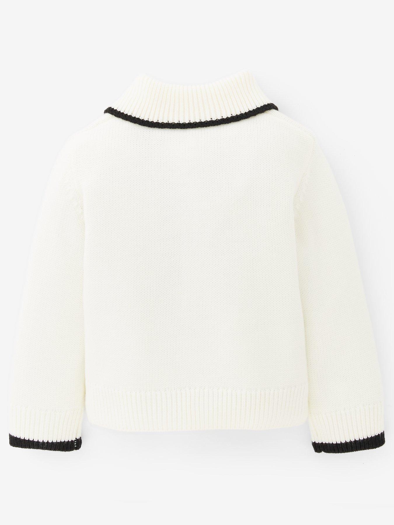 back image of the-very-collection-girls-contrast-stitch-zip-up-cardigan-cream