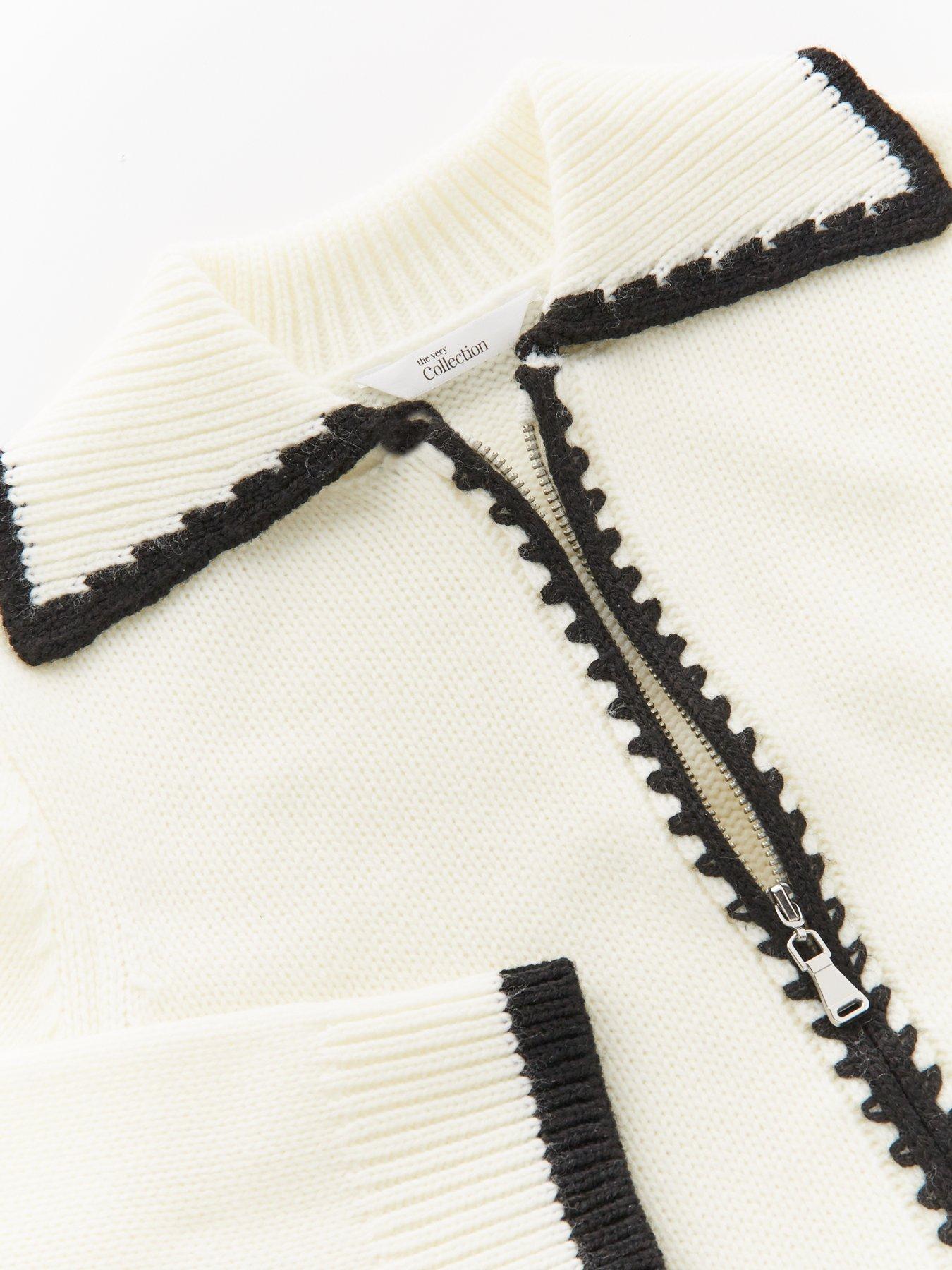  image of the-very-collection-girls-contrast-stitch-zip-up-cardigan-cream