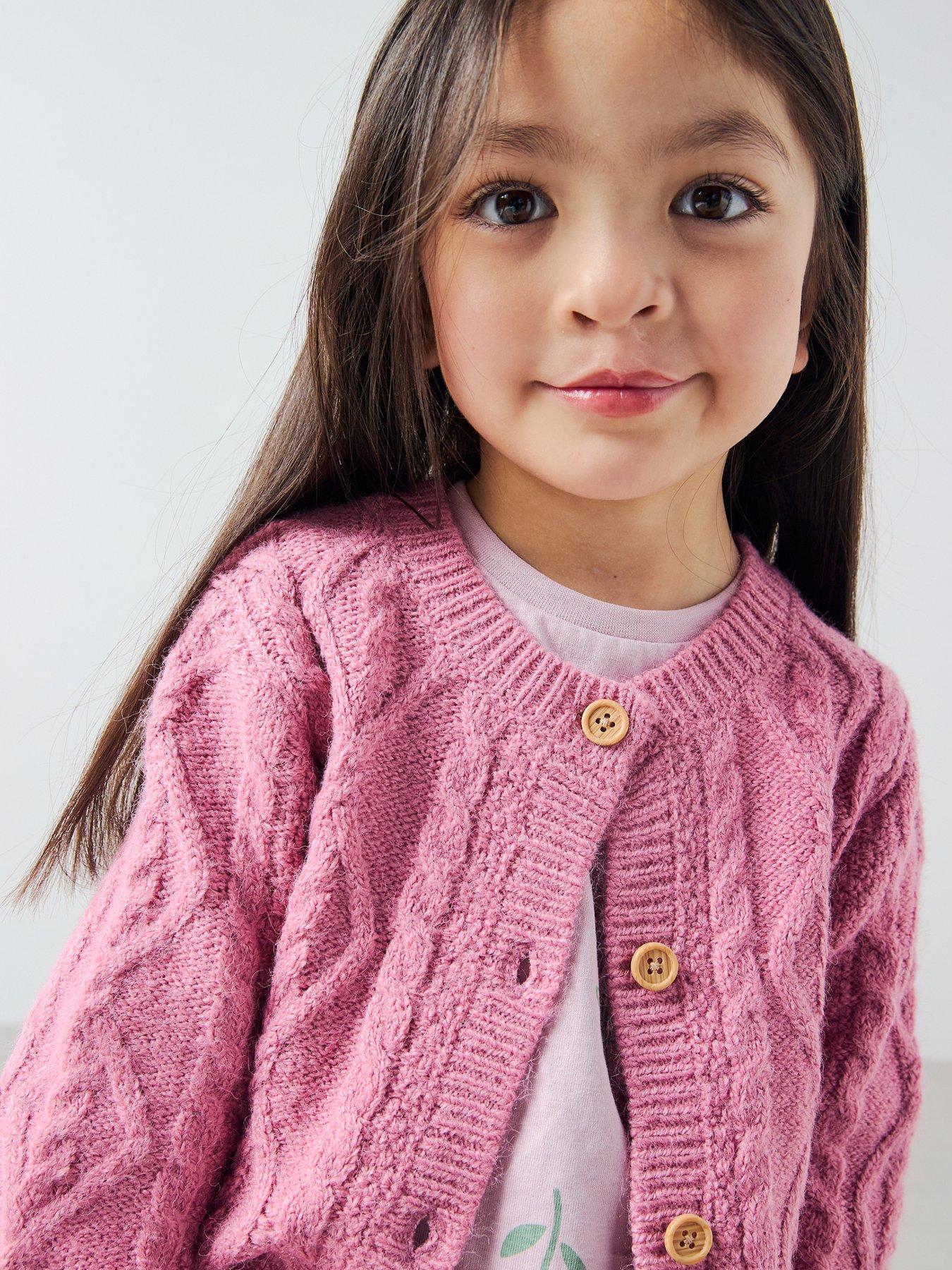 Image 1 of 6 of The Very Collection Girls Chunky Cable Knit Cardigan &nbsp;- Dusky Pink