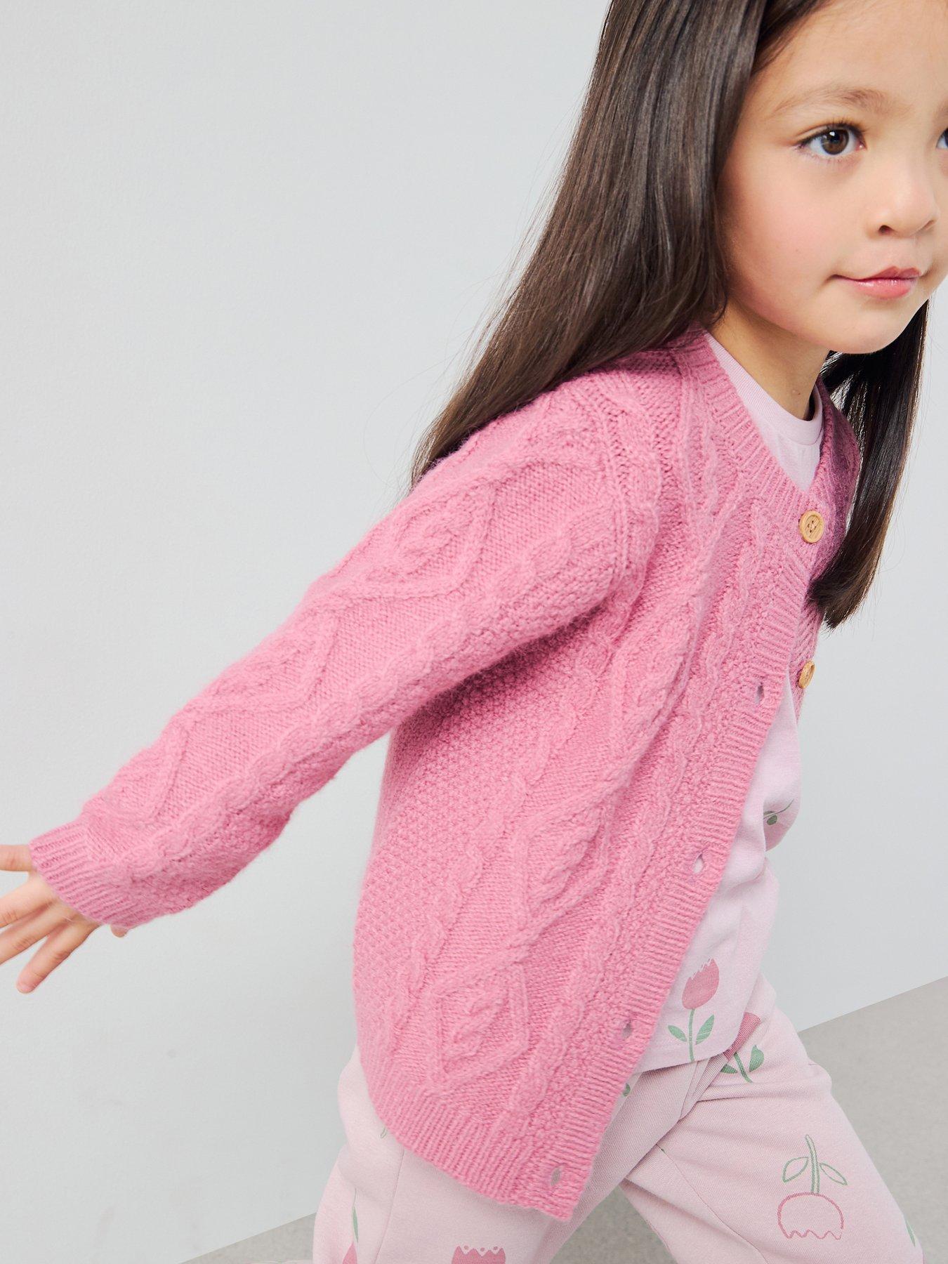 Image 3 of 6 of The Very Collection Girls Chunky Cable Knit Cardigan &nbsp;- Dusky Pink