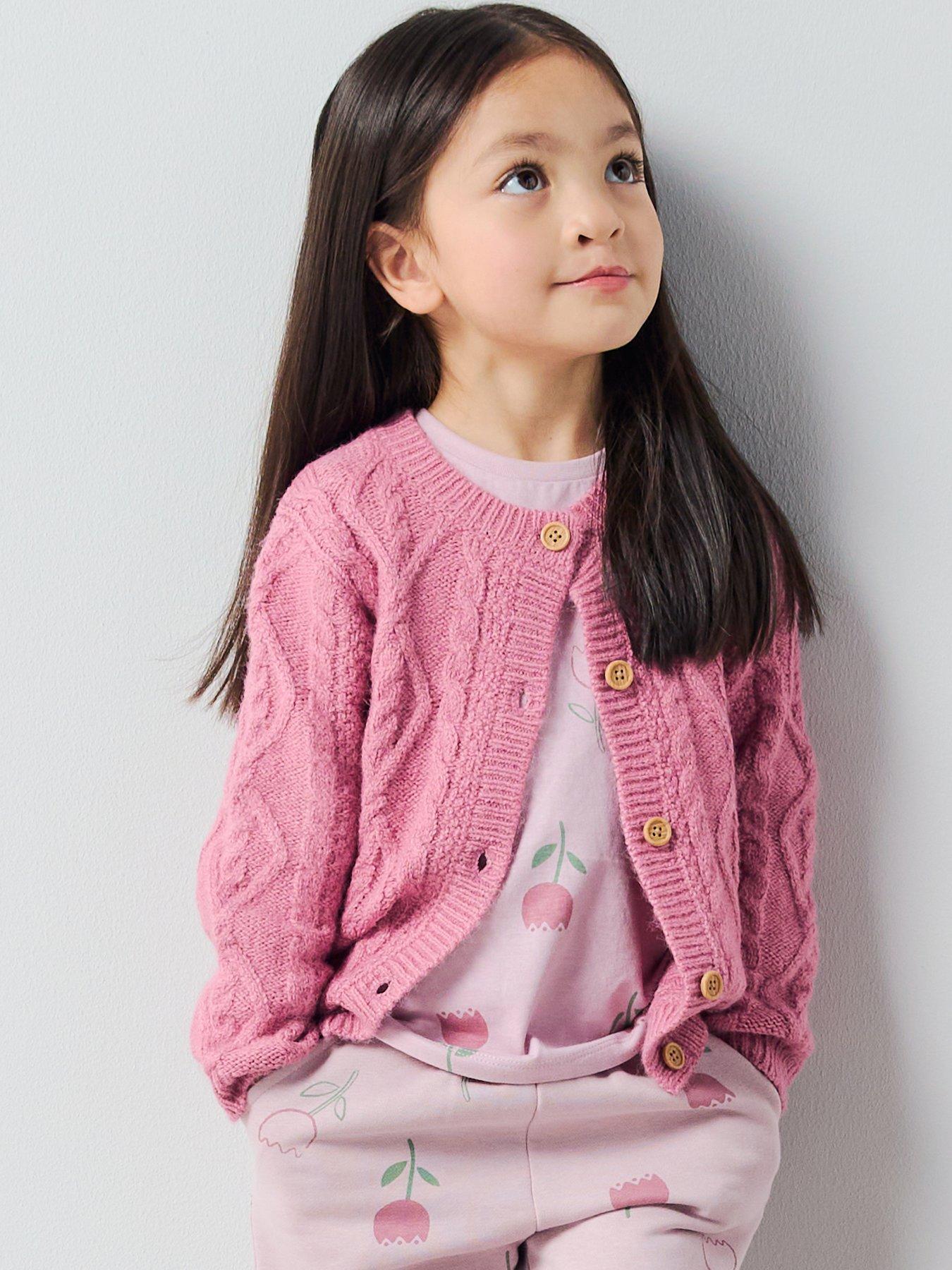 Image 4 of 6 of The Very Collection Girls Chunky Cable Knit Cardigan &nbsp;- Dusky Pink