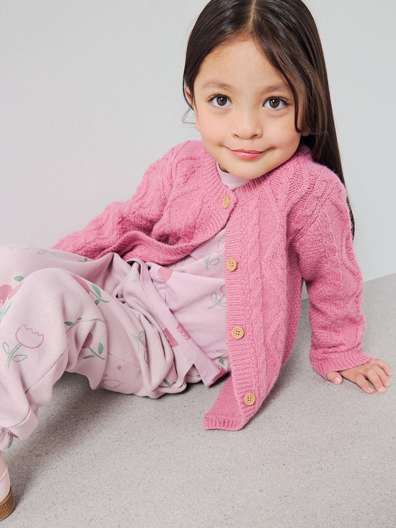 Image 5 of 6 of The Very Collection Girls Chunky Cable Knit Cardigan &nbsp;- Dusky Pink