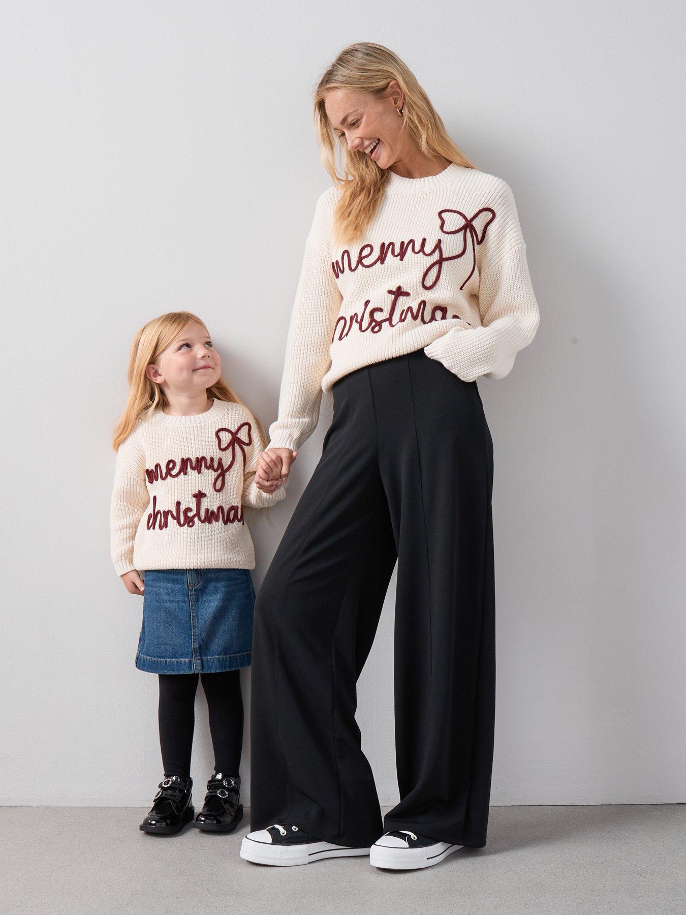 the-very-collection-girls-mini-me-3d-writing-knitted-christmas-jumper-cream