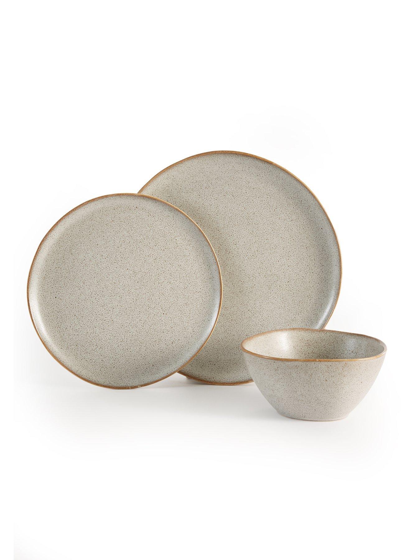  image of michelle-keegan-home-taupe-speckle-reactive-12-piece-dinner-set