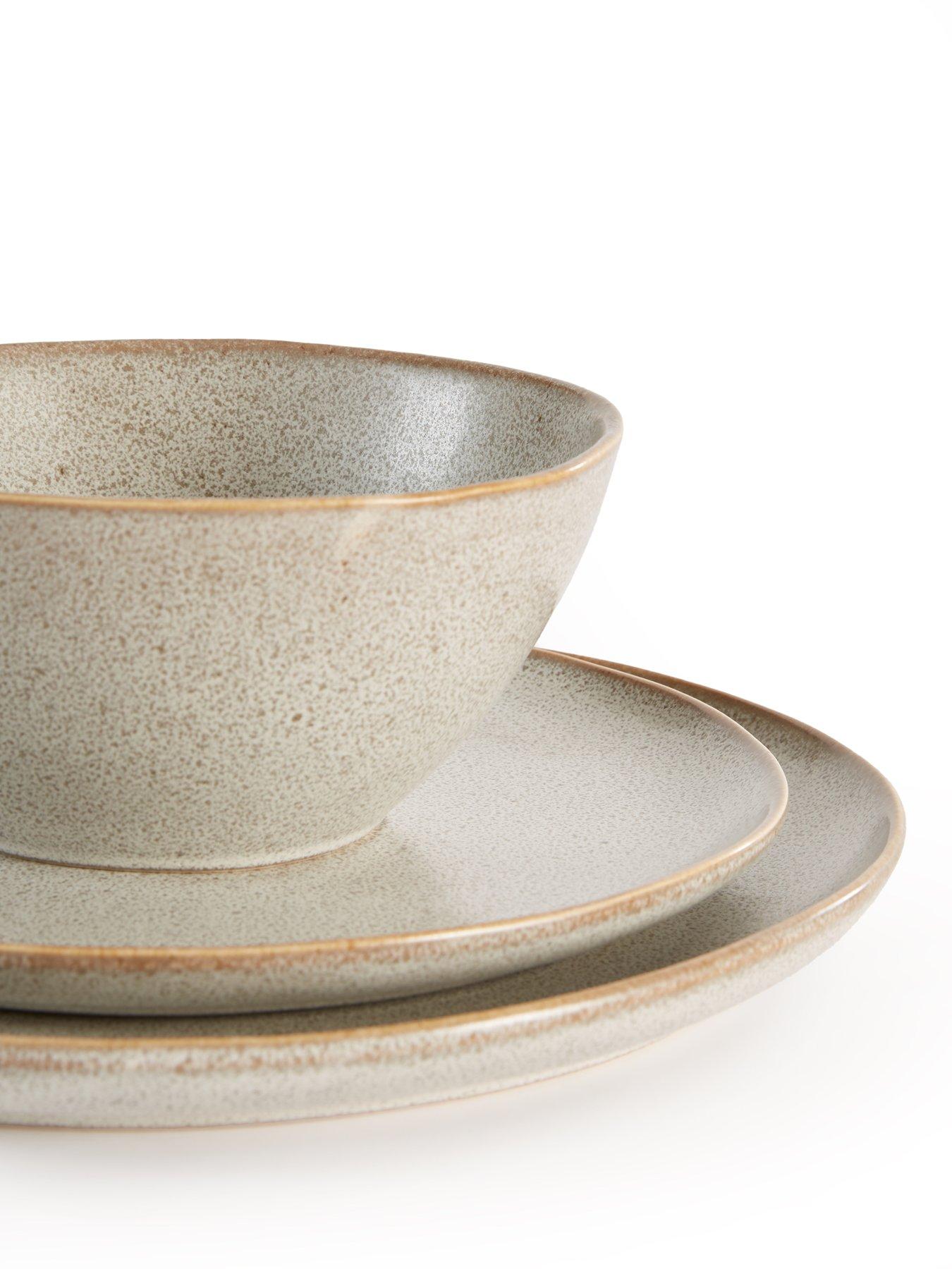  image of michelle-keegan-home-taupe-speckle-reactive-12-piece-dinner-set