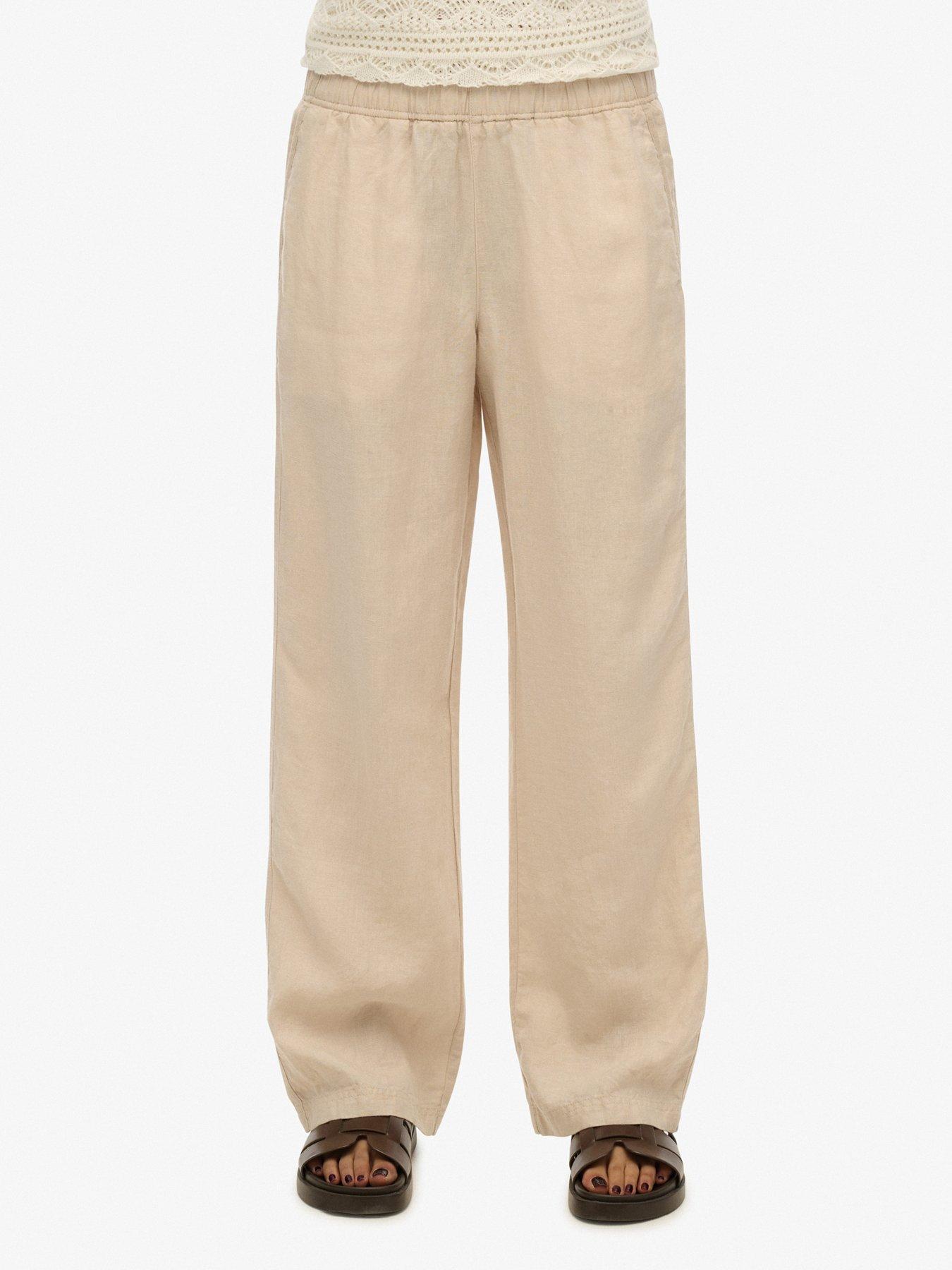 undefined Linen Drawstring Pants - Beige