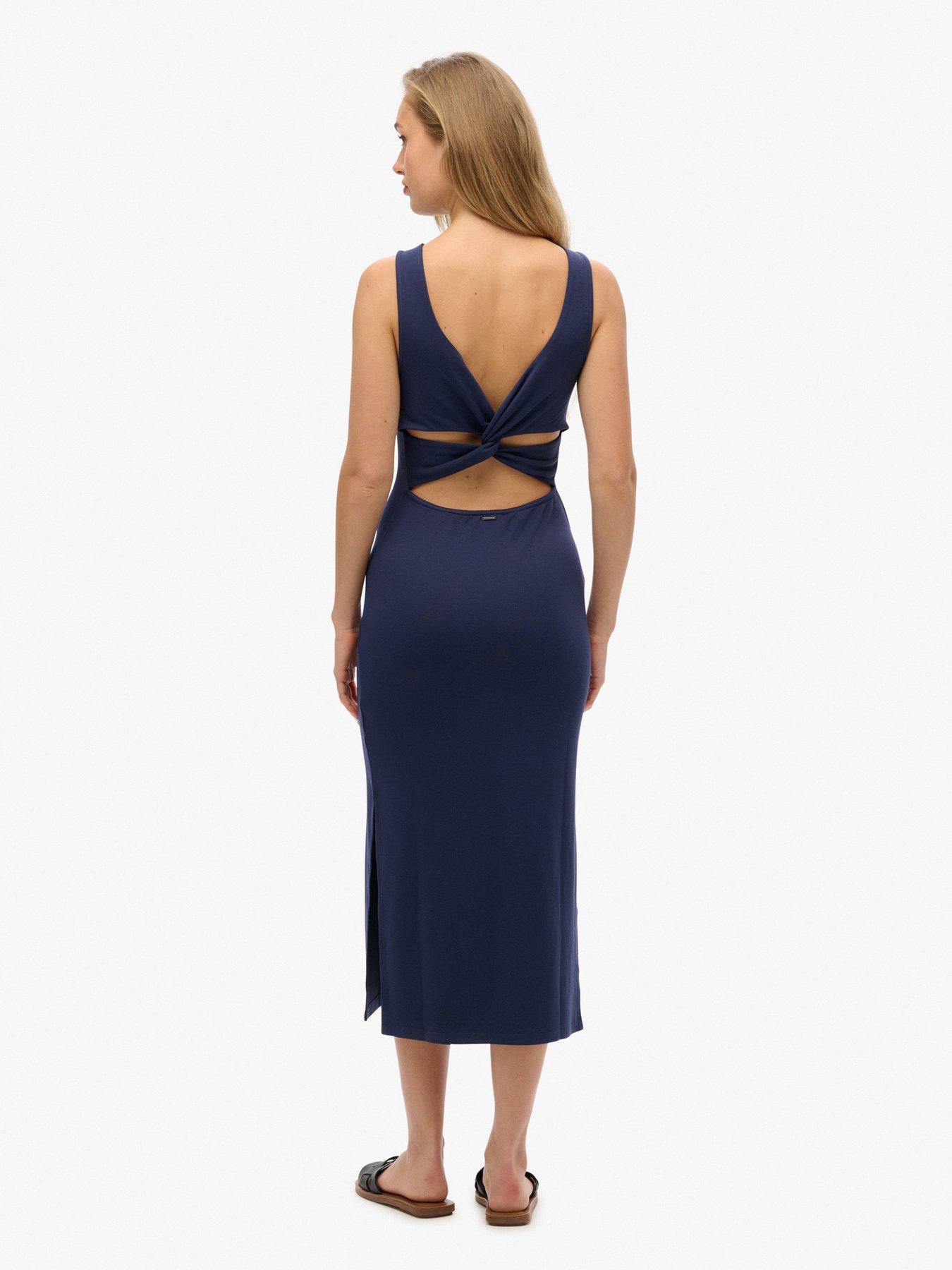 stillFront image of superdry-jersey-twist-back-midi-dress-blue
