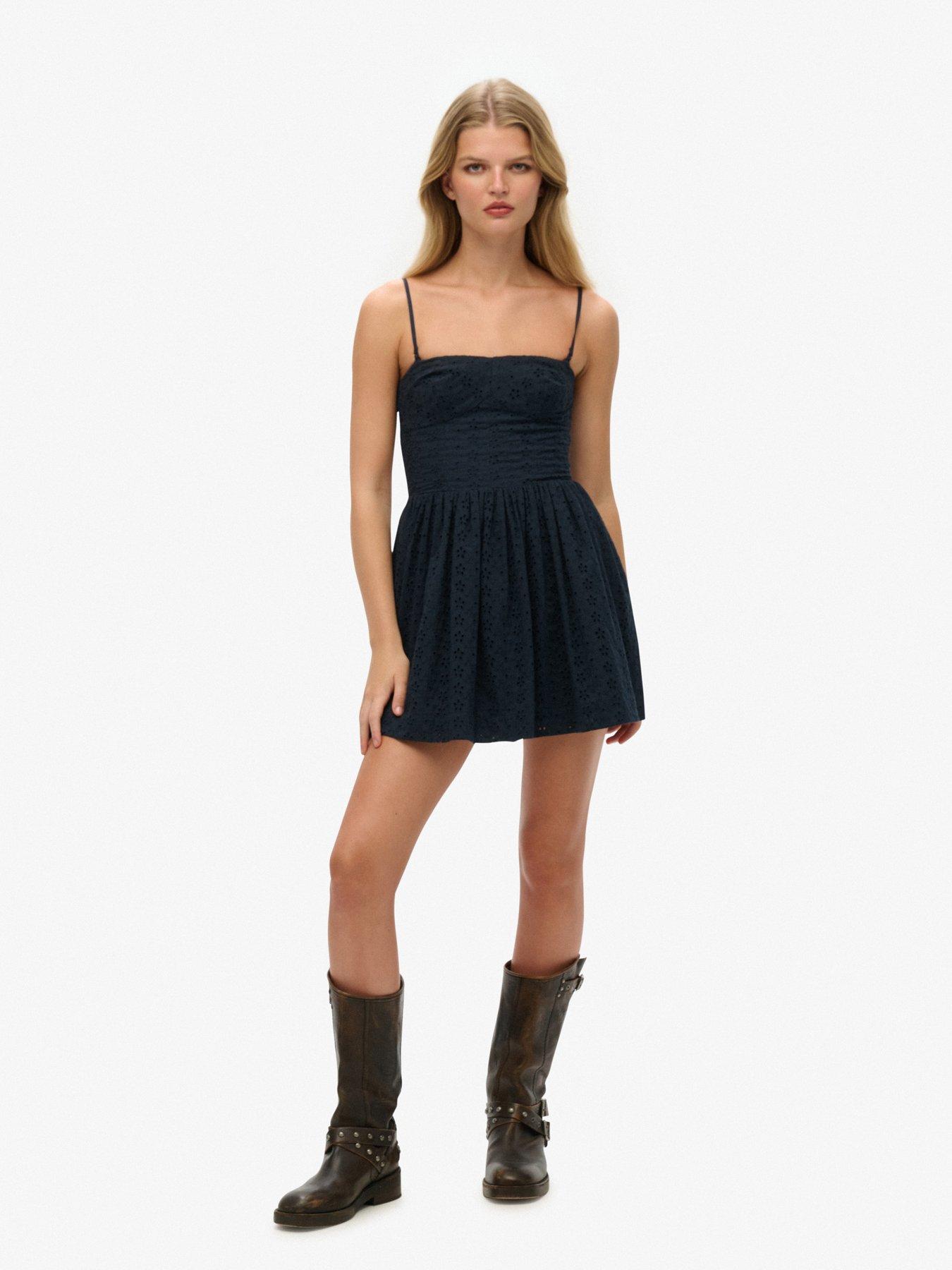  image of superdry-broderie-cami-mini-dress-blue