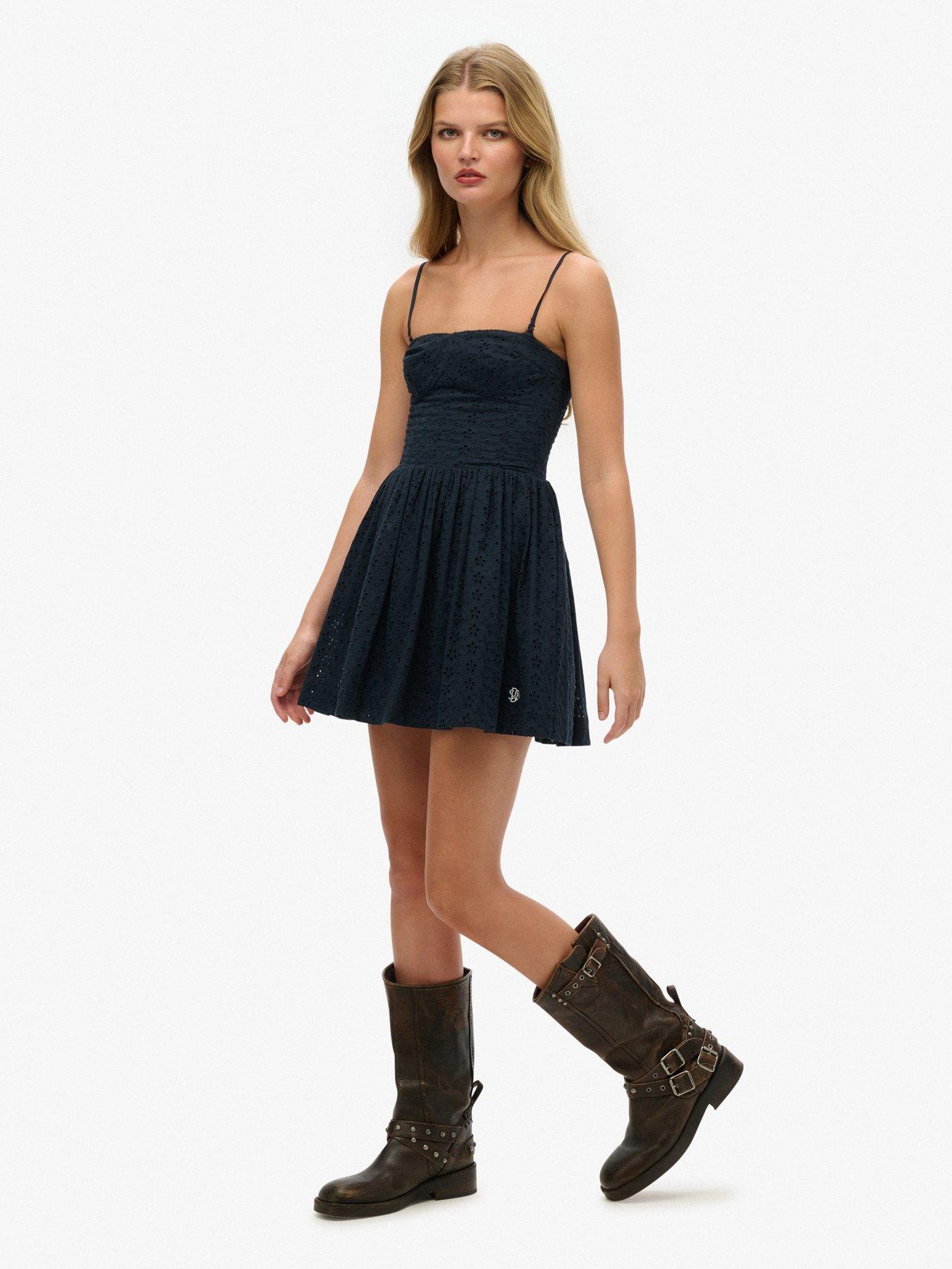  image of superdry-broderie-cami-mini-dress-blue