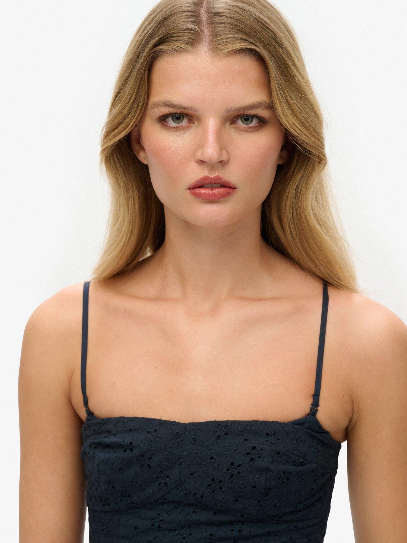  image of superdry-broderie-cami-mini-dress-blue