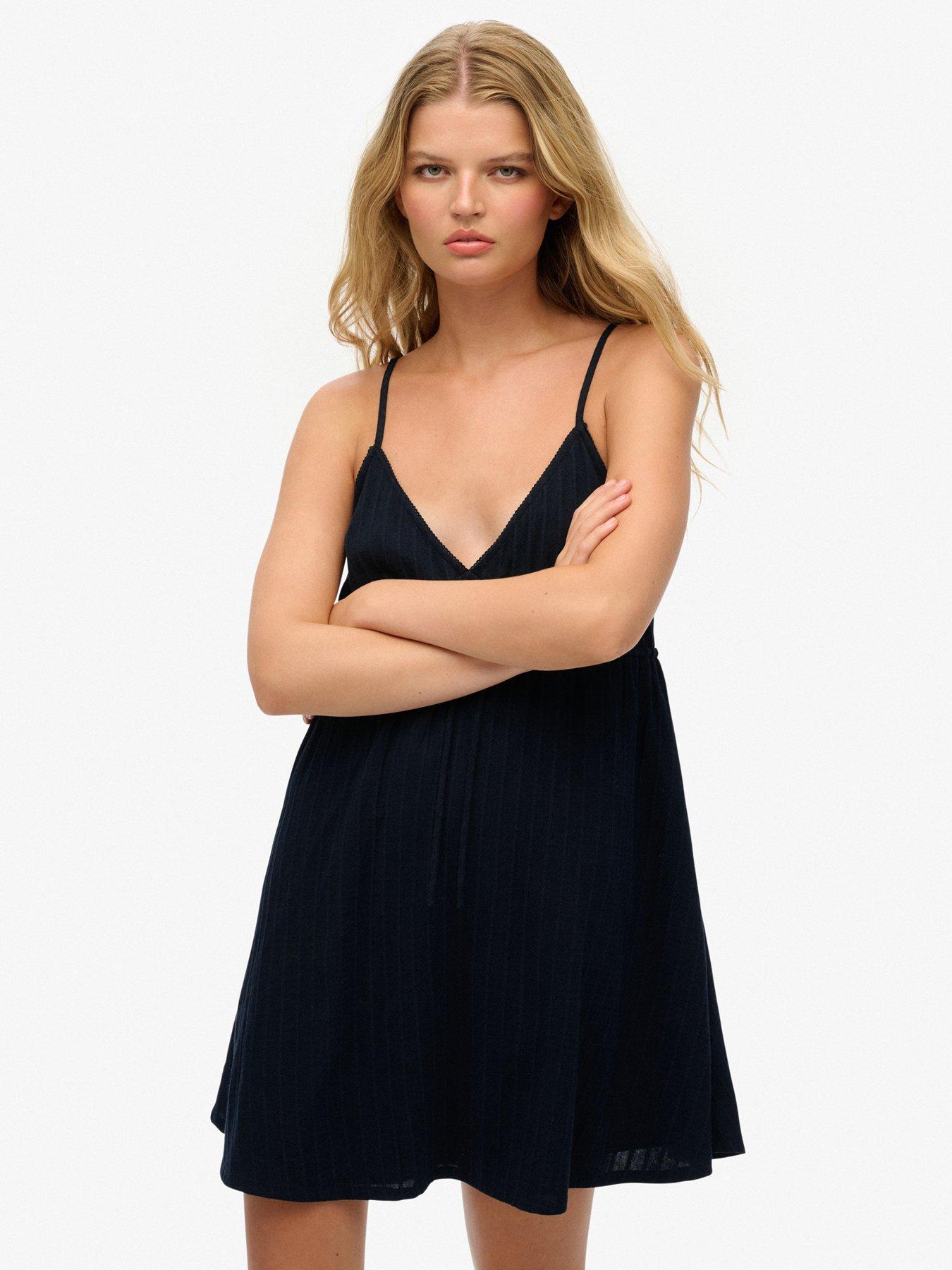 superdry-textured-woven-cami-mini-dress-blue