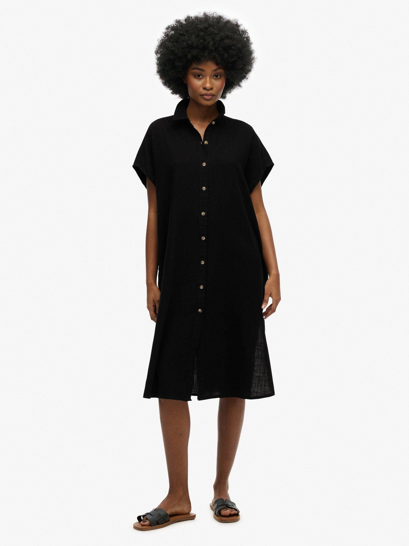 undefined Oversized Midi Shirt Dress - Black