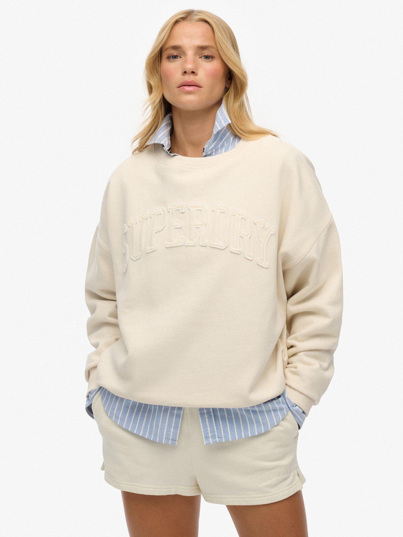 front image of superdry-athletic-essentials-tonal-applique-crew-sweatshirt-white