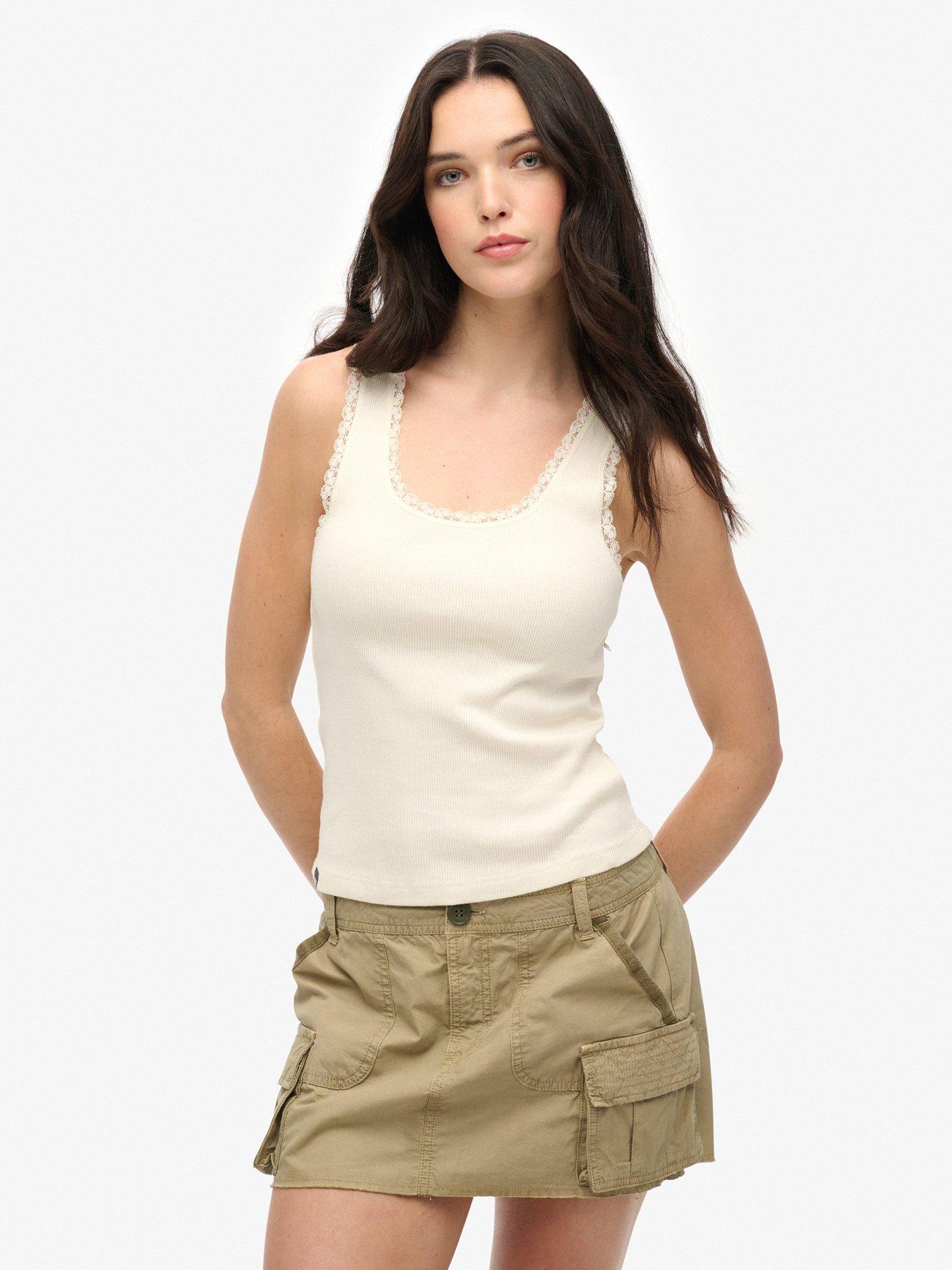undefined Vintage Lace Trim Vest - White