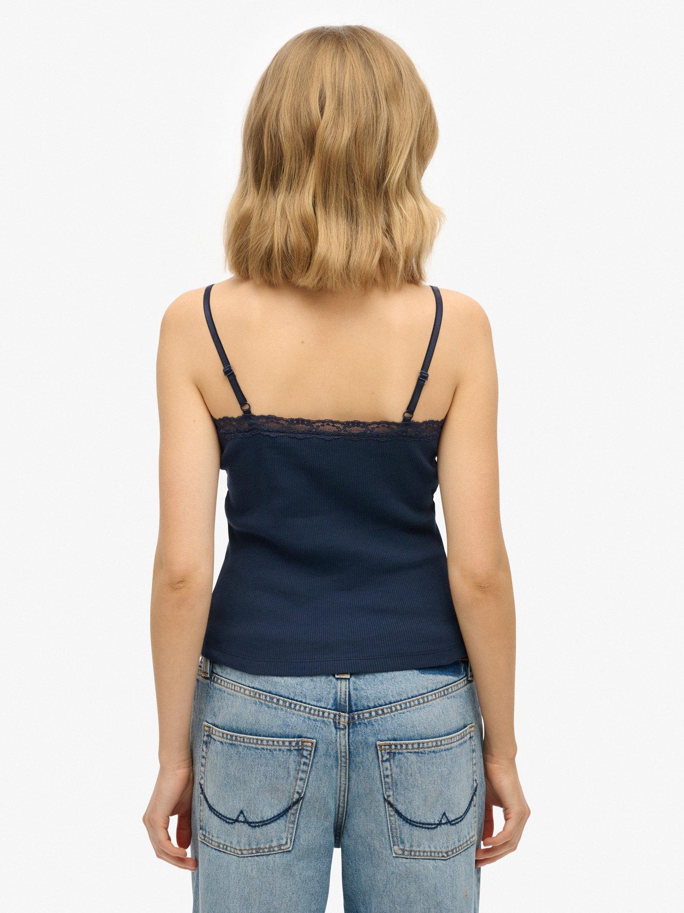  image of superdry-essential-lace-trim-cami-top-blue