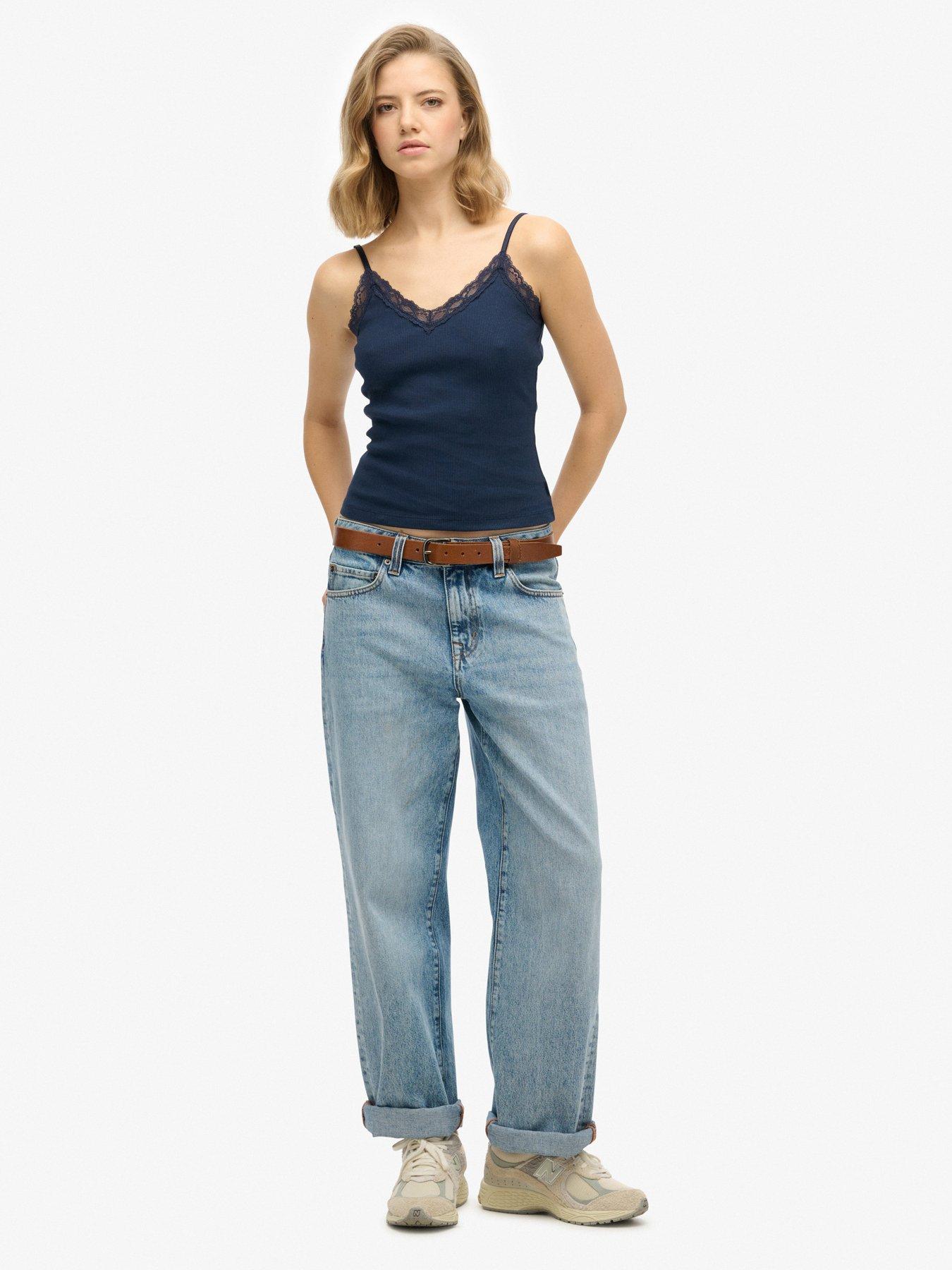  image of superdry-essential-lace-trim-cami-top-blue