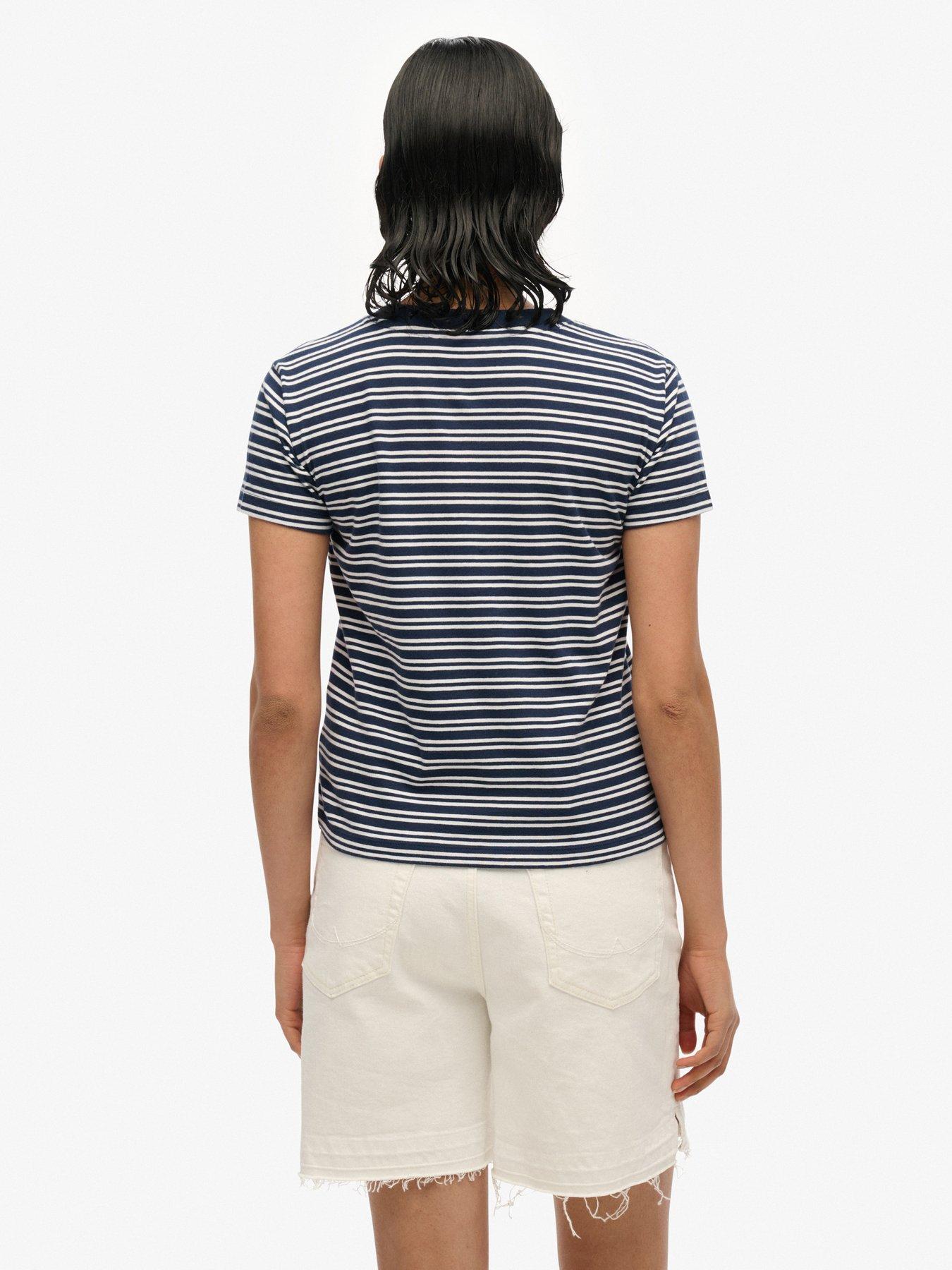 stillFront image of superdry-essential-logo-striped-fitted-t-shirt-blue