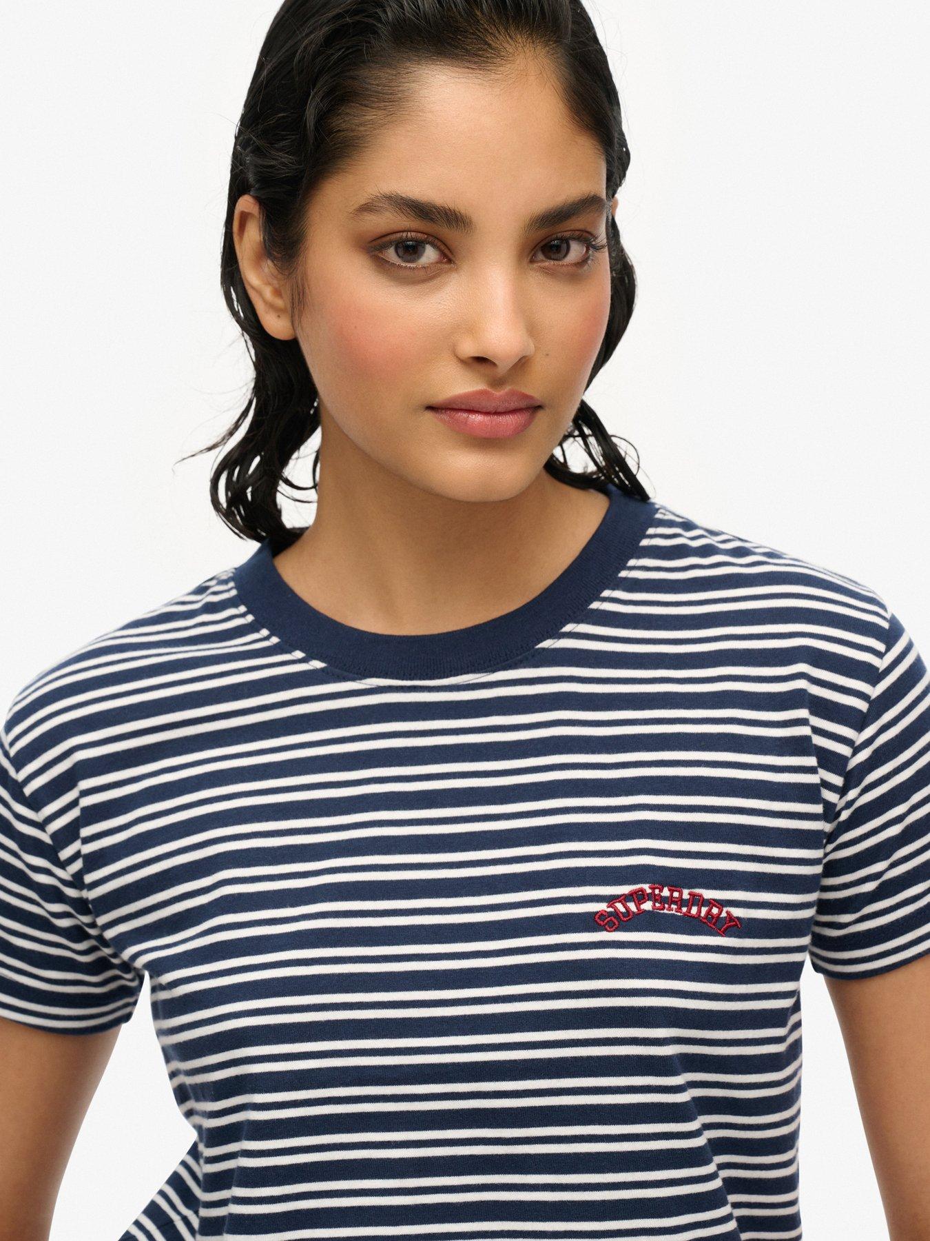  image of superdry-essential-logo-striped-fitted-t-shirt-blue