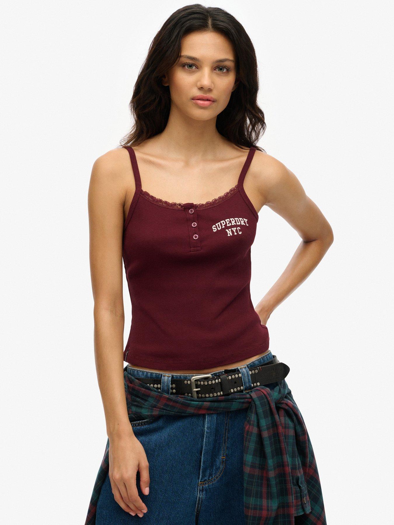  image of superdry-athletic-essentials-embroidered-button-cami-top-red